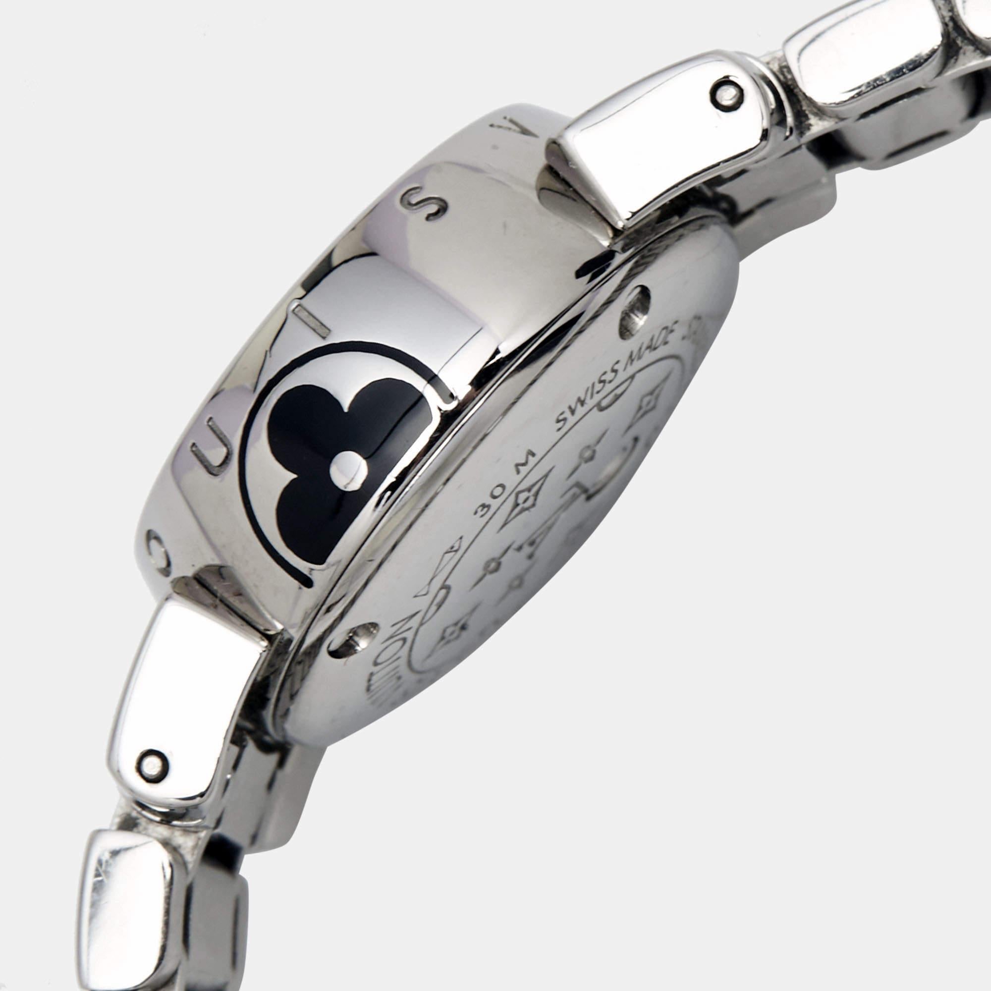 Contemporary Louis Vuitton Stainless Steel Diamond Tambour Bijou Women's Wristwatch 18 mm