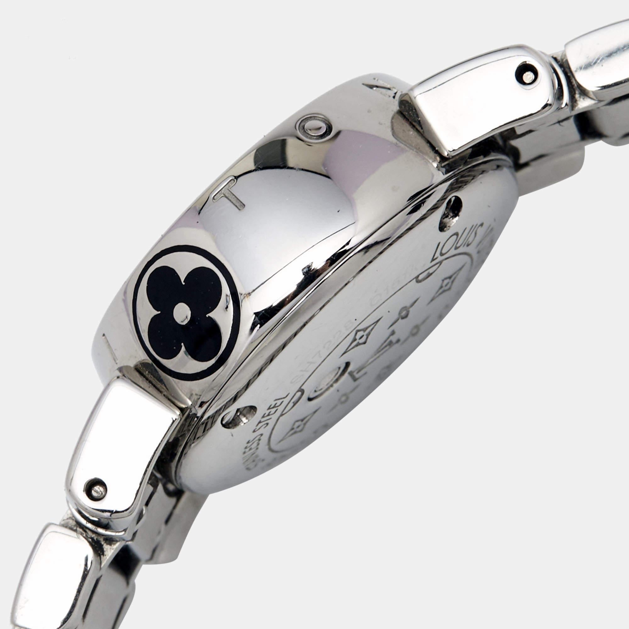 Louis Vuitton Stainless Steel Diamond Tambour Bijou Women's Wristwatch 18 mm In Good Condition In Dubai, Al Qouz 2