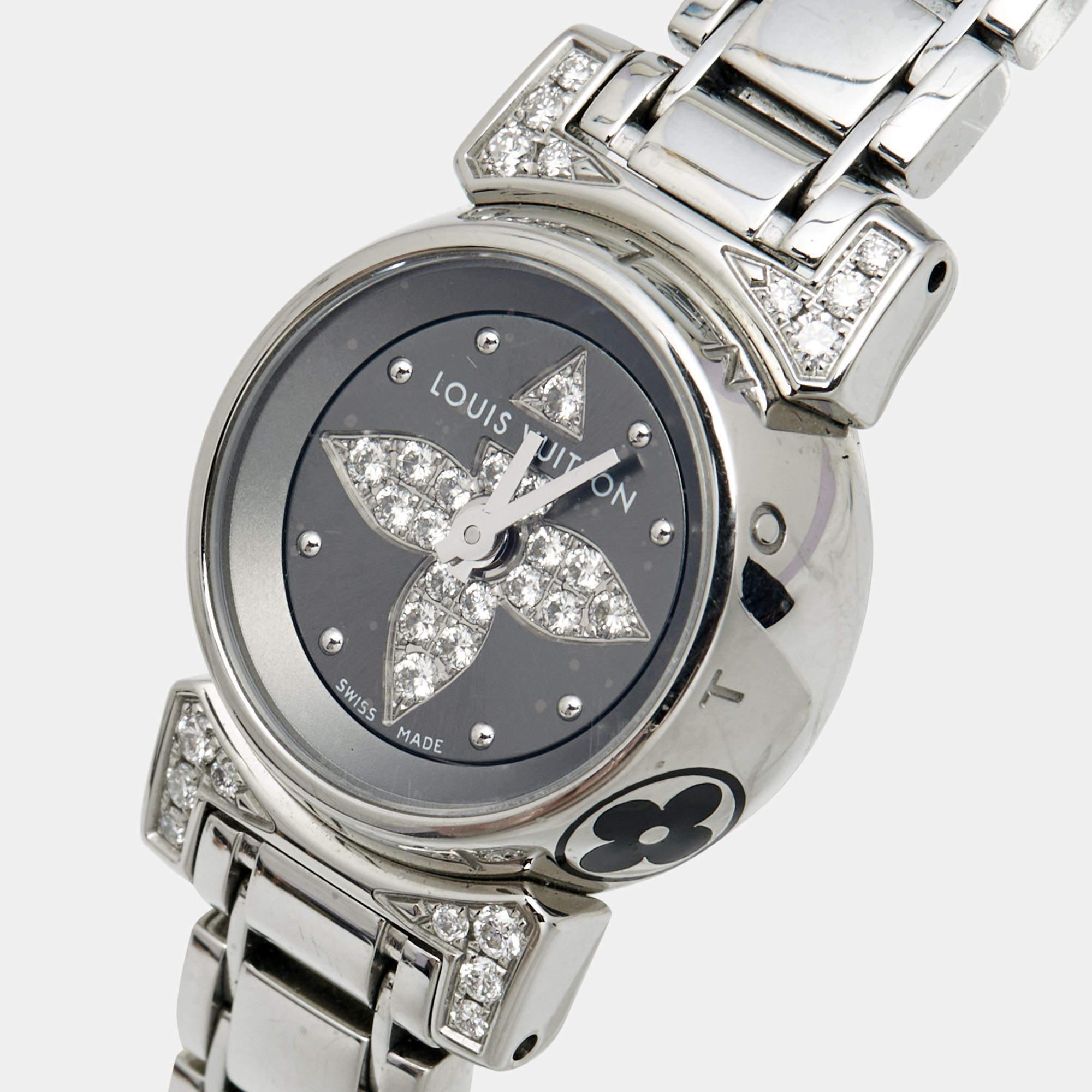 Louis Vuitton Stainless Steel Diamond Tambour Bijou Women's Wristwatch 18 mm 3