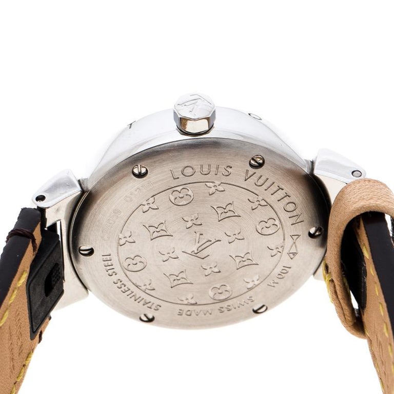 Louis Vuitton Stainless Steel Monogram Tambour Q1211 Women's Wristwatch 28 mm For Sale at 1stDibs