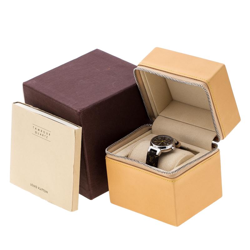 Louis Vuitton Stainless Steel Monogram Tambour Q1211 Women's Wristwatch 28  mm For Sale at 1stDibs