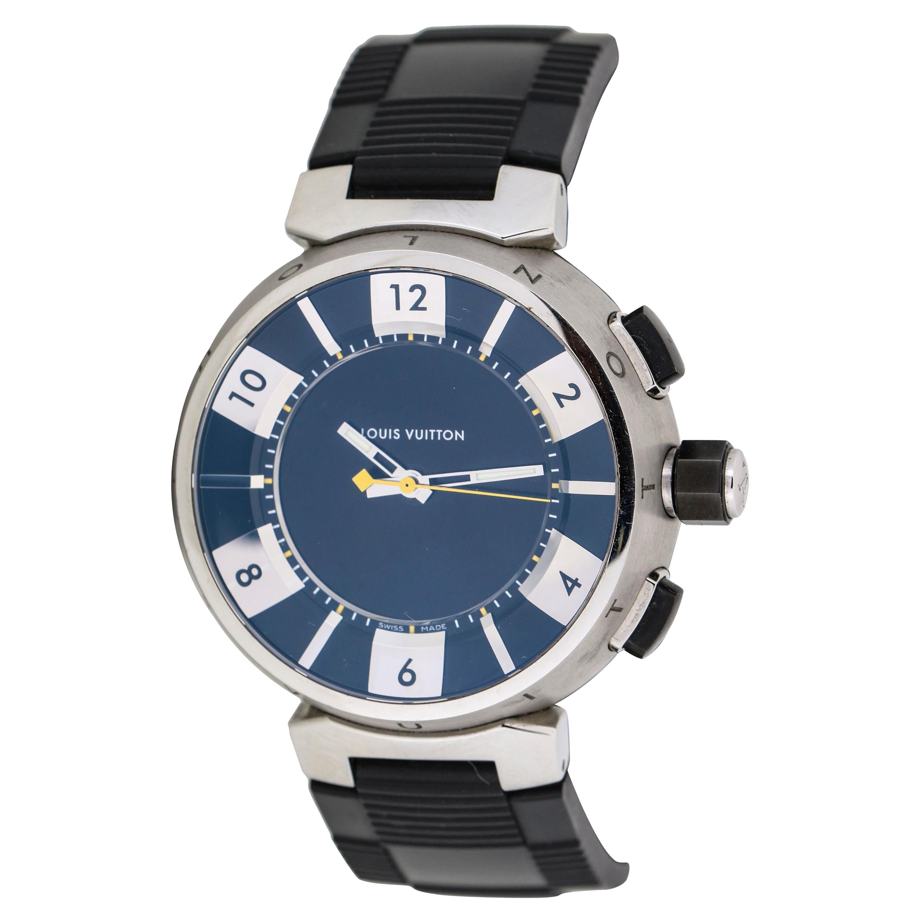 Louis Vuitton Stainless Steel Tambour Digital Men's Watch For Sale