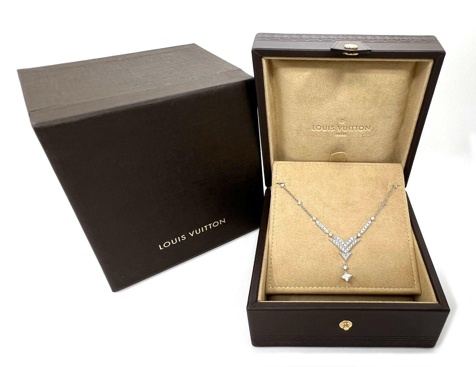 Mixed Cut Louis Vuitton Star Diamond 18k White Gold V Dangle Pendant Necklace, Rare! For Sale