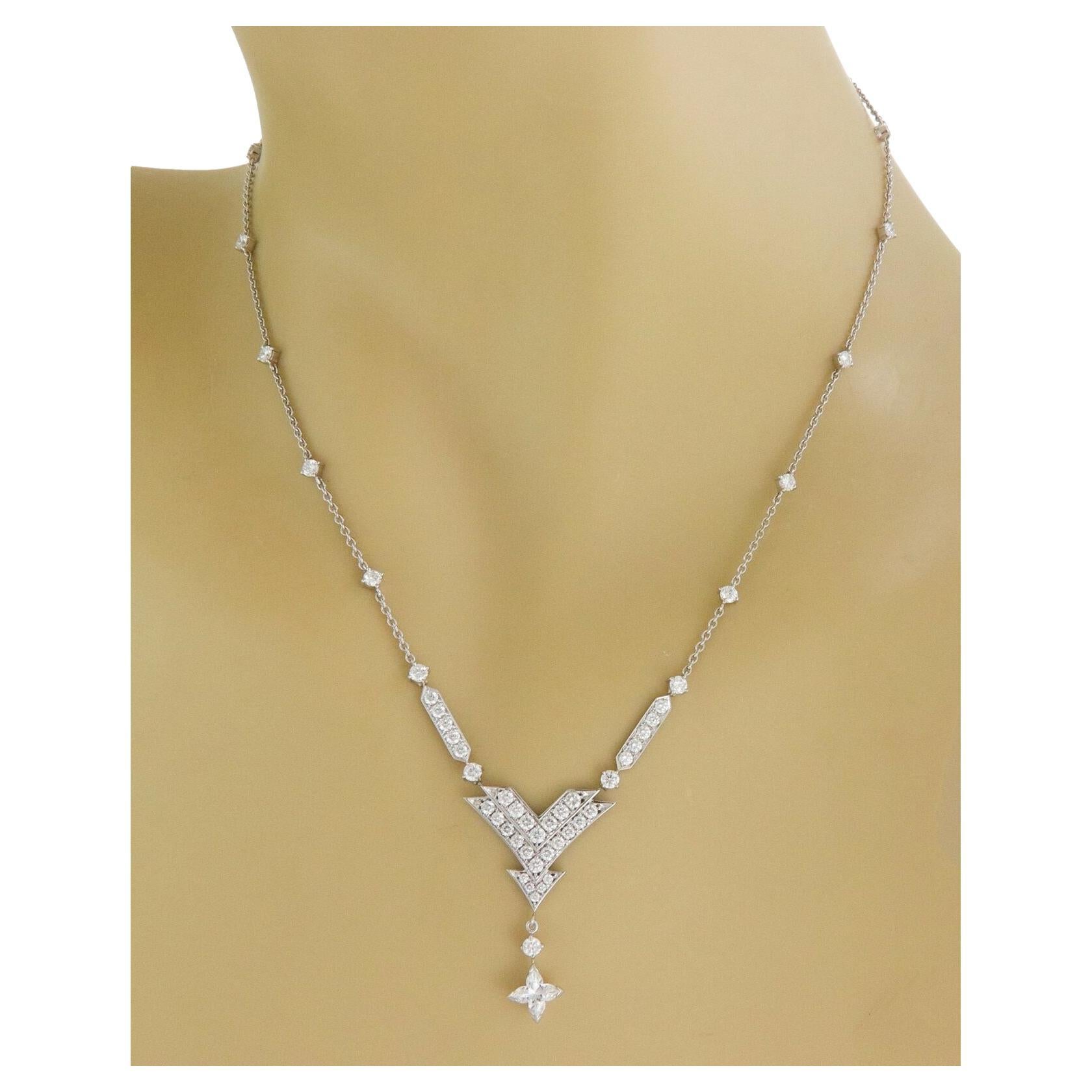 Louis Vuitton - Star 18K V Dangle Pendant Necklace French Modern Diamond White Gold