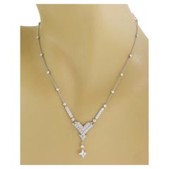 Louis Vuitton Star Diamond 18k White Gold V Dangle Pendant Necklace, Rare!