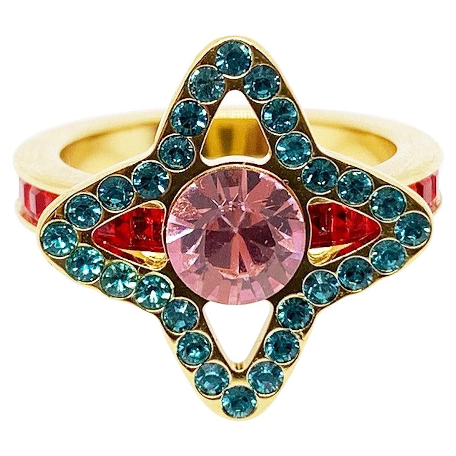 LOUIS VUITTON Star Ring in Gilt Metal set with Multicolor Rhinestones Size 7 US