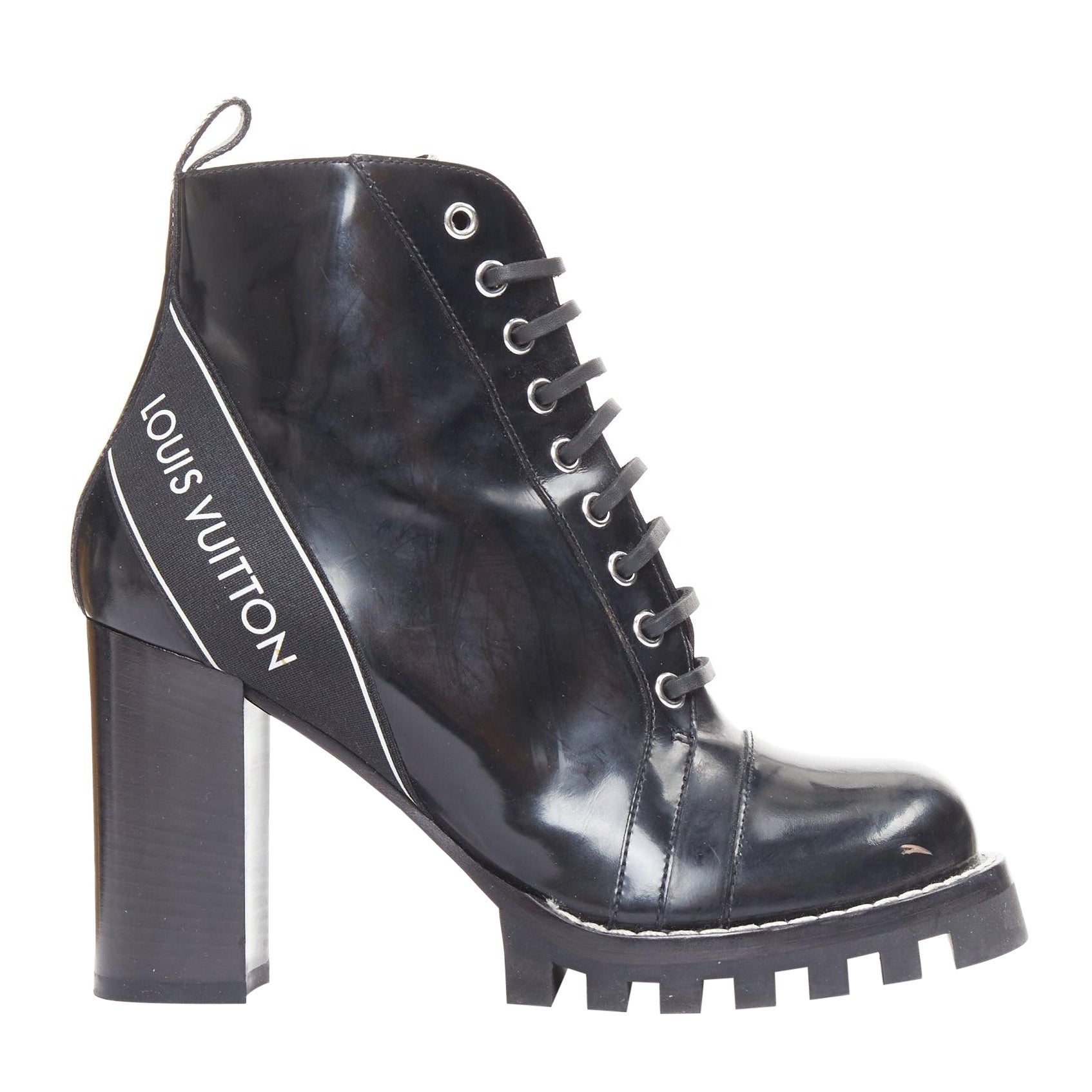 LOUIS VUITTON Star Trail bottines army en cuir noir brillant avec logo EU40