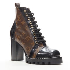 LOUIS VUITTON Star Trail LV brown monogram black lug sole ankle boots EU37