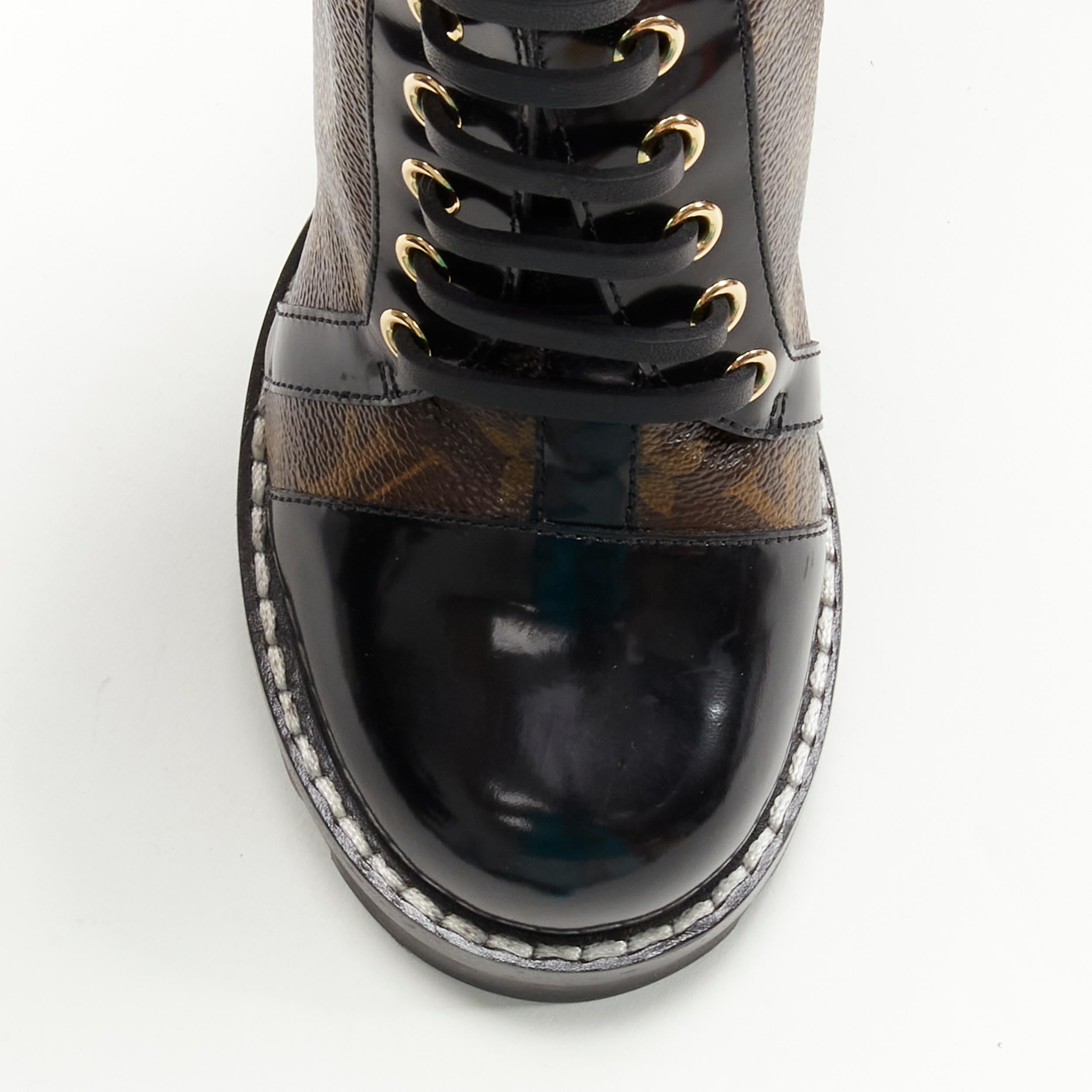 LOUIS VUITTON Star Trail LV brown monogram black lug sole ankle boots EU37 In Excellent Condition In Hong Kong, NT