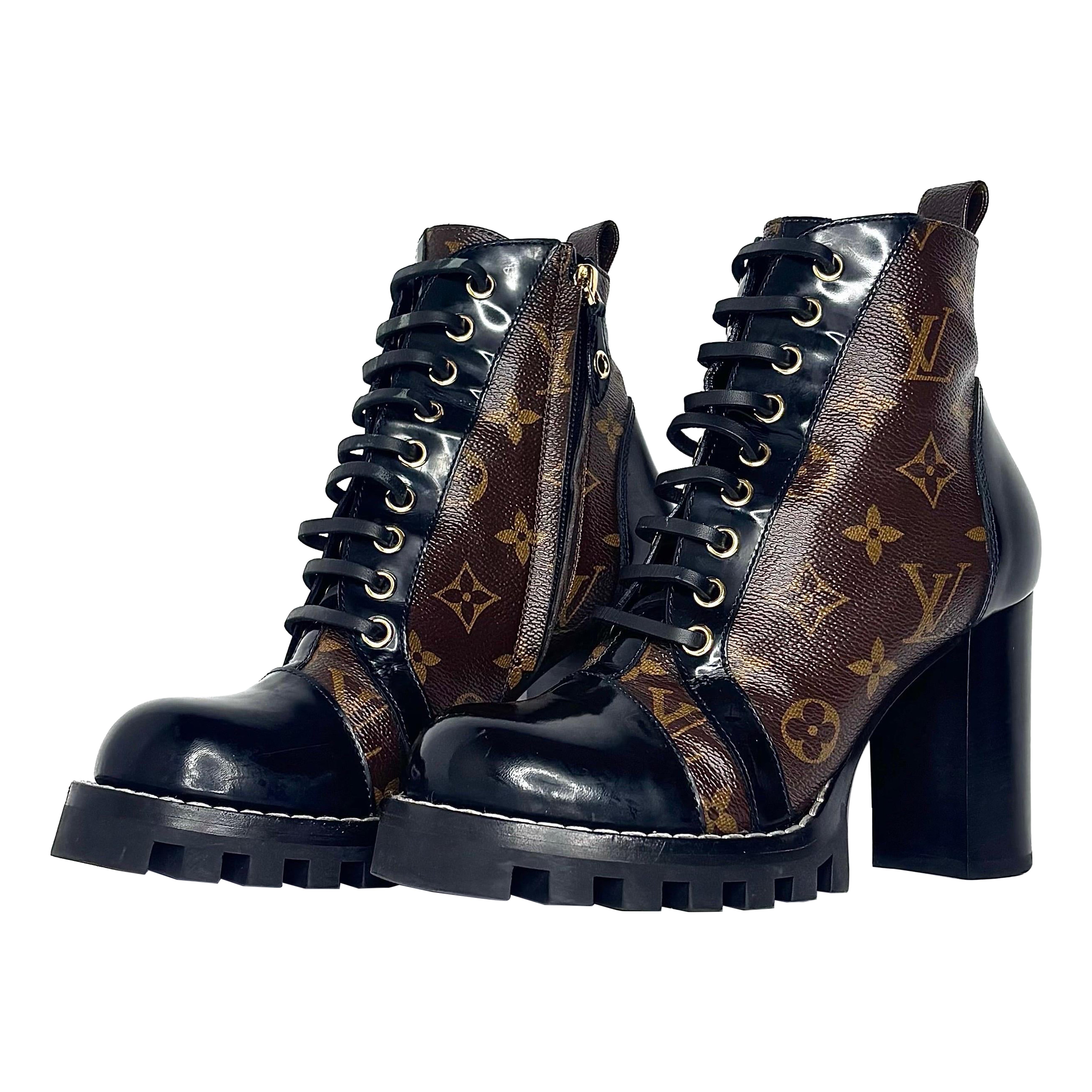 Louis Vuitton Star Trail LV Monogram Black Leather Platform Booties 36