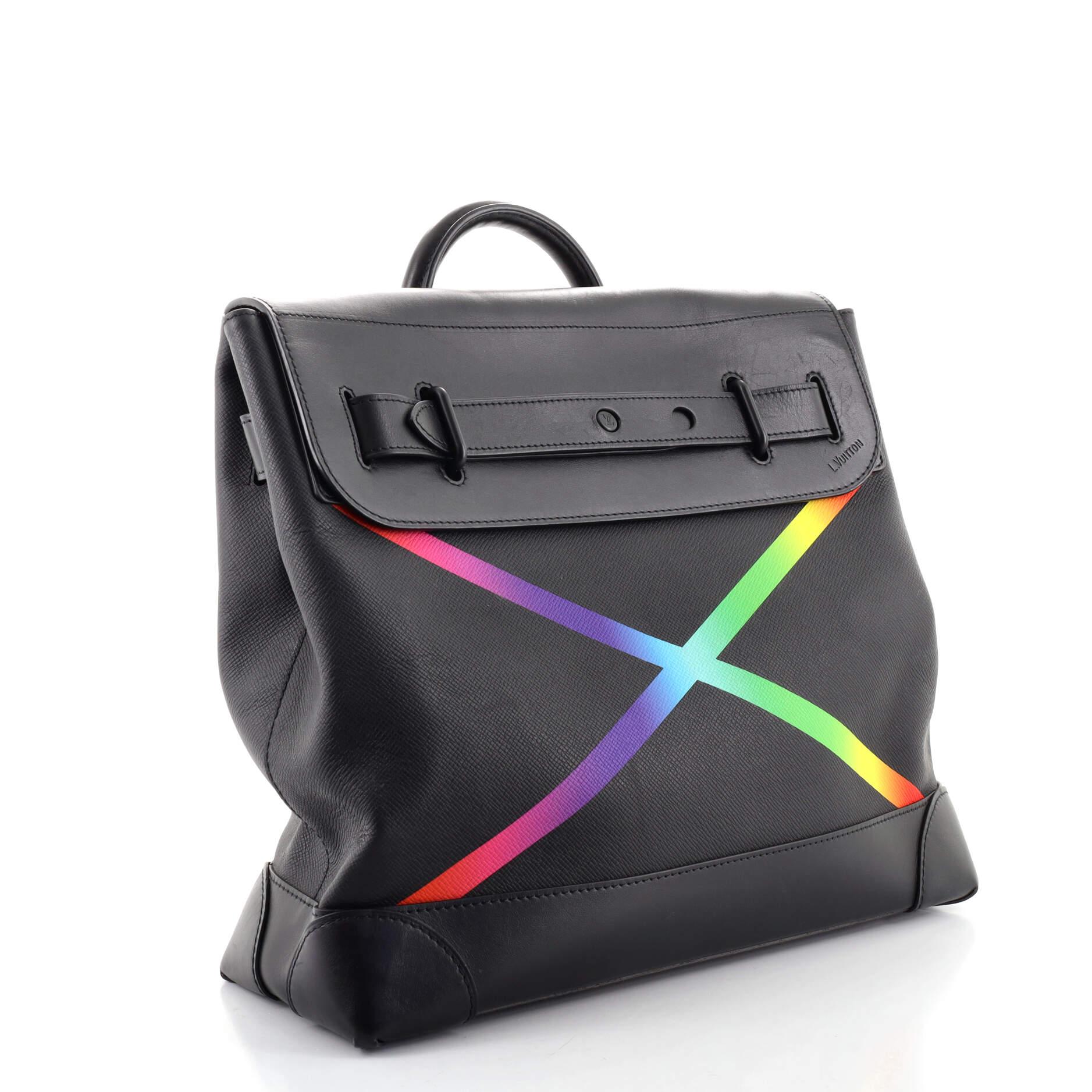 Black Louis Vuitton Steamer Bag Rainbow Taiga Leather PM
