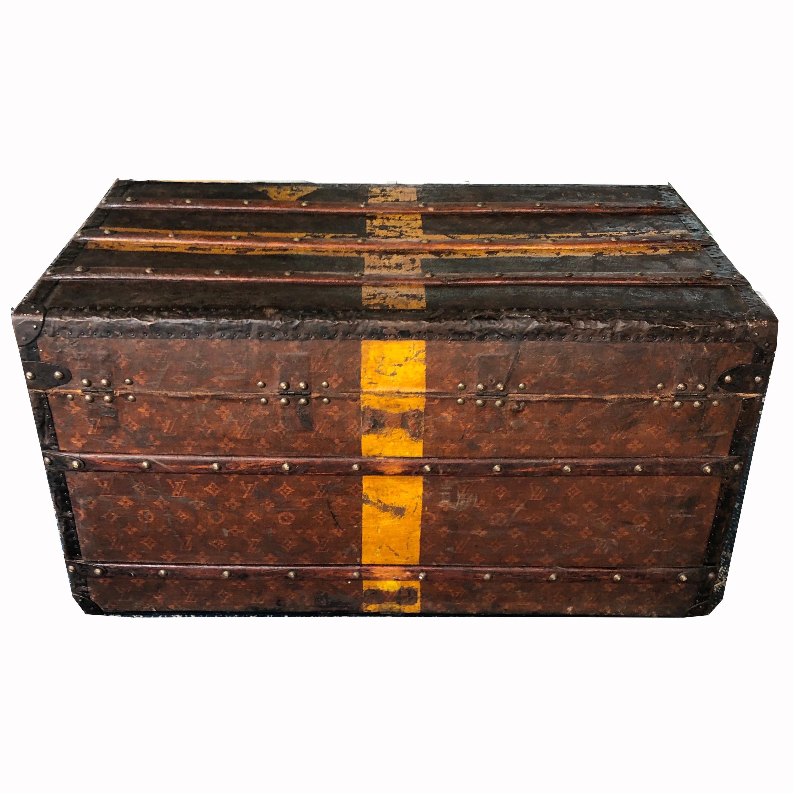 Brown Louis Vuitton Steamer Trunk Monogram Canvas with 3 Insert Trays Early 20th C
