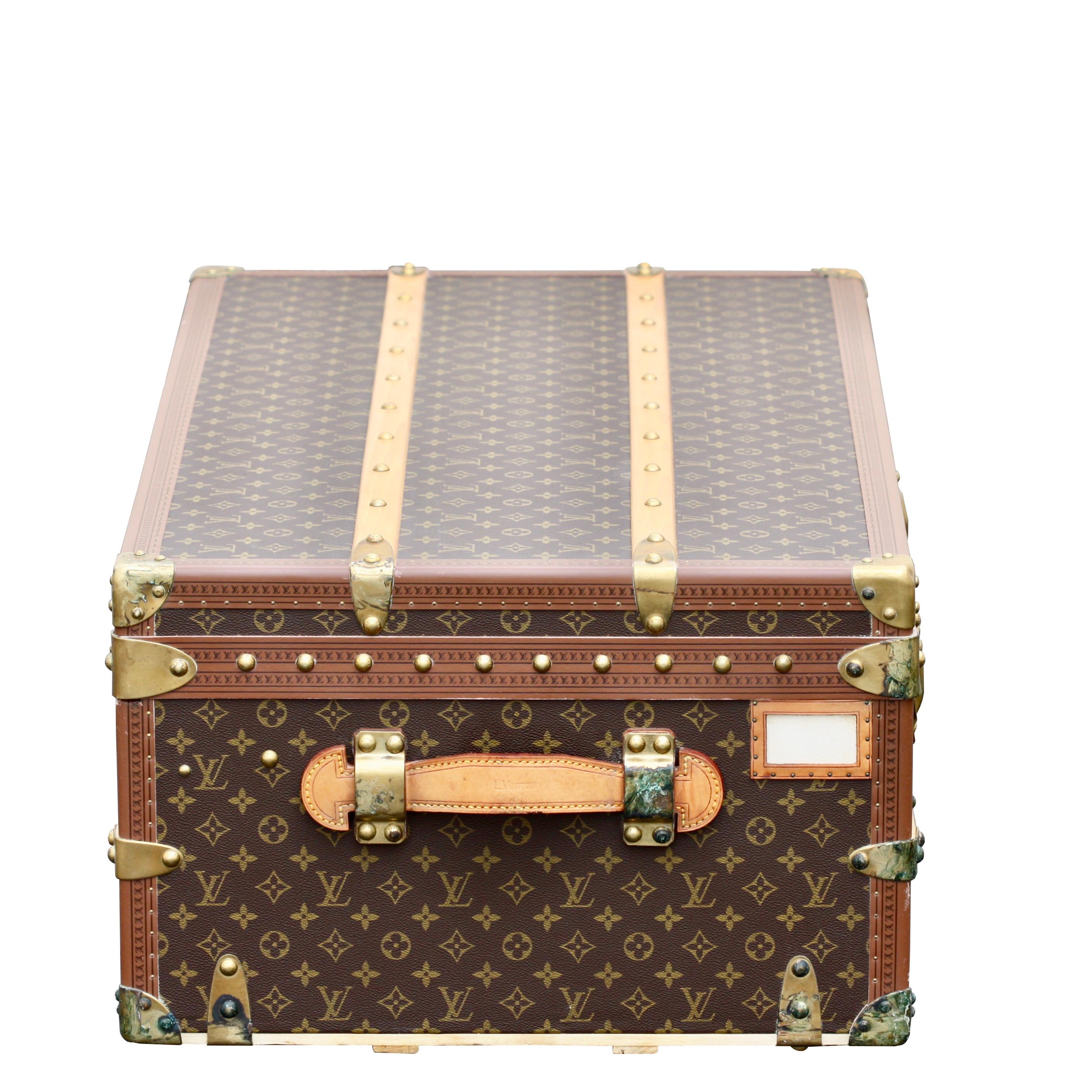 Louis Vuitton
Steamer Trunk with monogram pattern, leather edging, brass locks, catches, corners and rivets
the top opening to reveal a linen-lined organizing tray
printed canvas, beech, brass, leather, linen
escutcheon impressed with serial