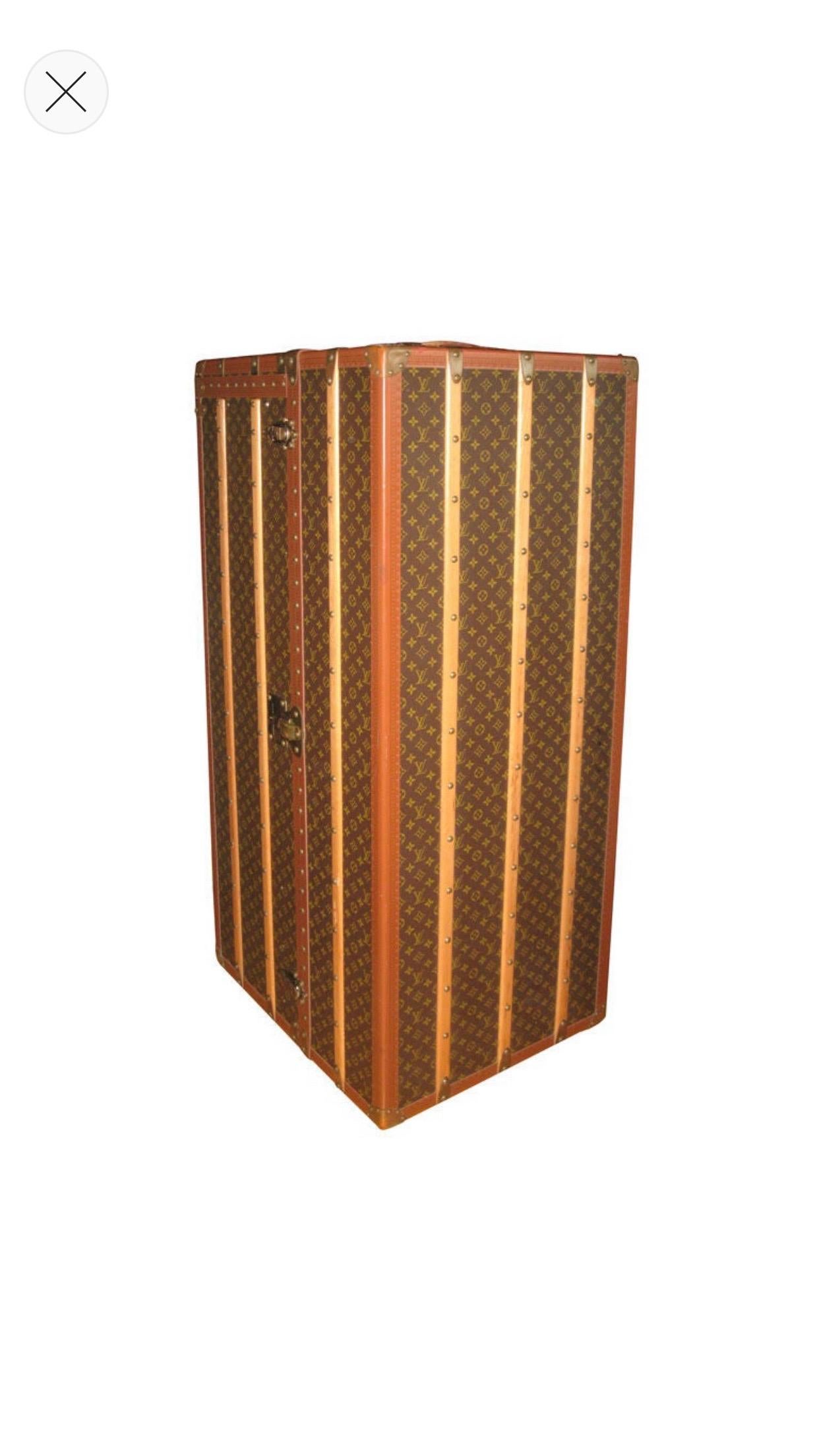 Louis Vuitton Companion Pair of Midcentury Special Order Steamer Trunks 
56”Hx25.5”W21.5D Wardrobe Steamer Trunk
44”Lx28”Hx23.5D Courier Footlocker Steamer Trunk both with Leather Handles and Keys