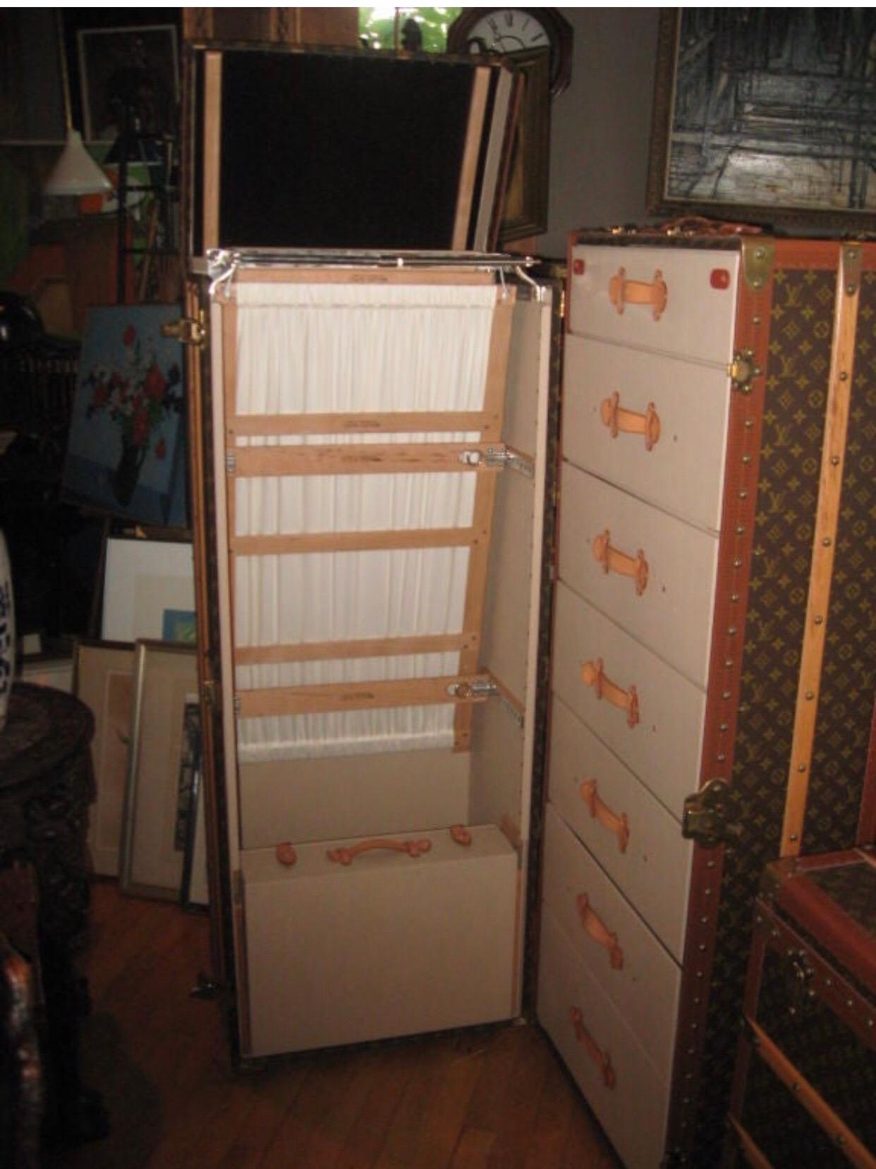 French Louis Vuitton Steamer Trunks Mid-Century Companion Pair Special Order For Sale