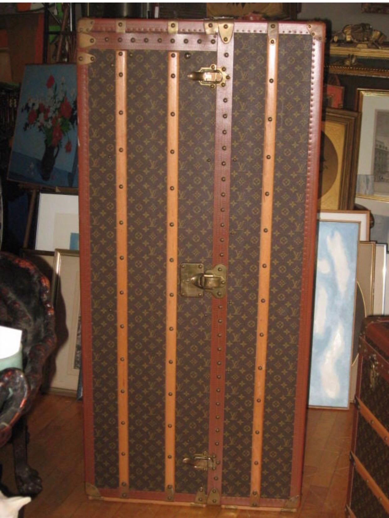 Brass Louis Vuitton Steamer Trunks Mid-Century Companion Pair Special Order For Sale