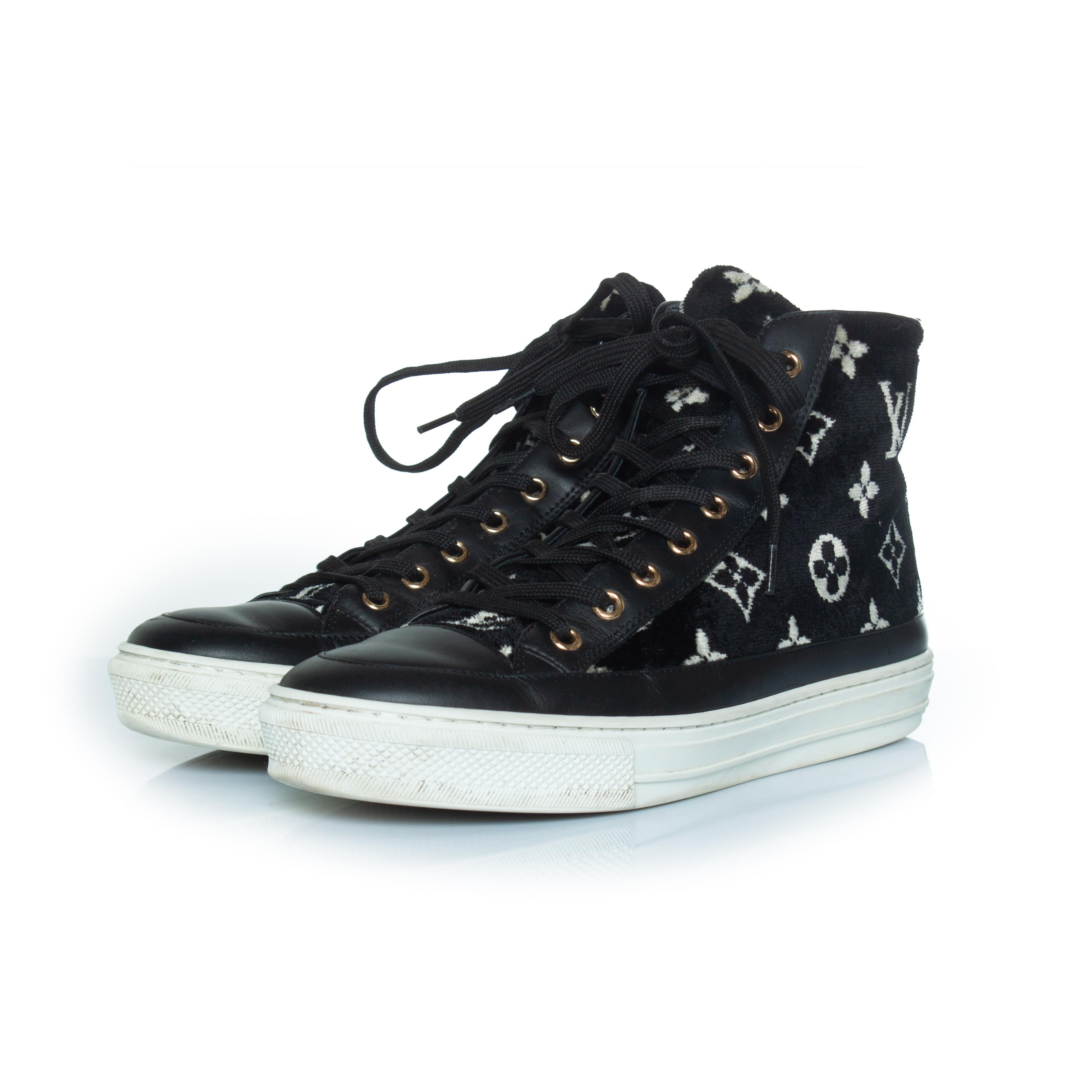 Louis Vuitton, Stellar monogram velvet high top sneakers in black For Sale