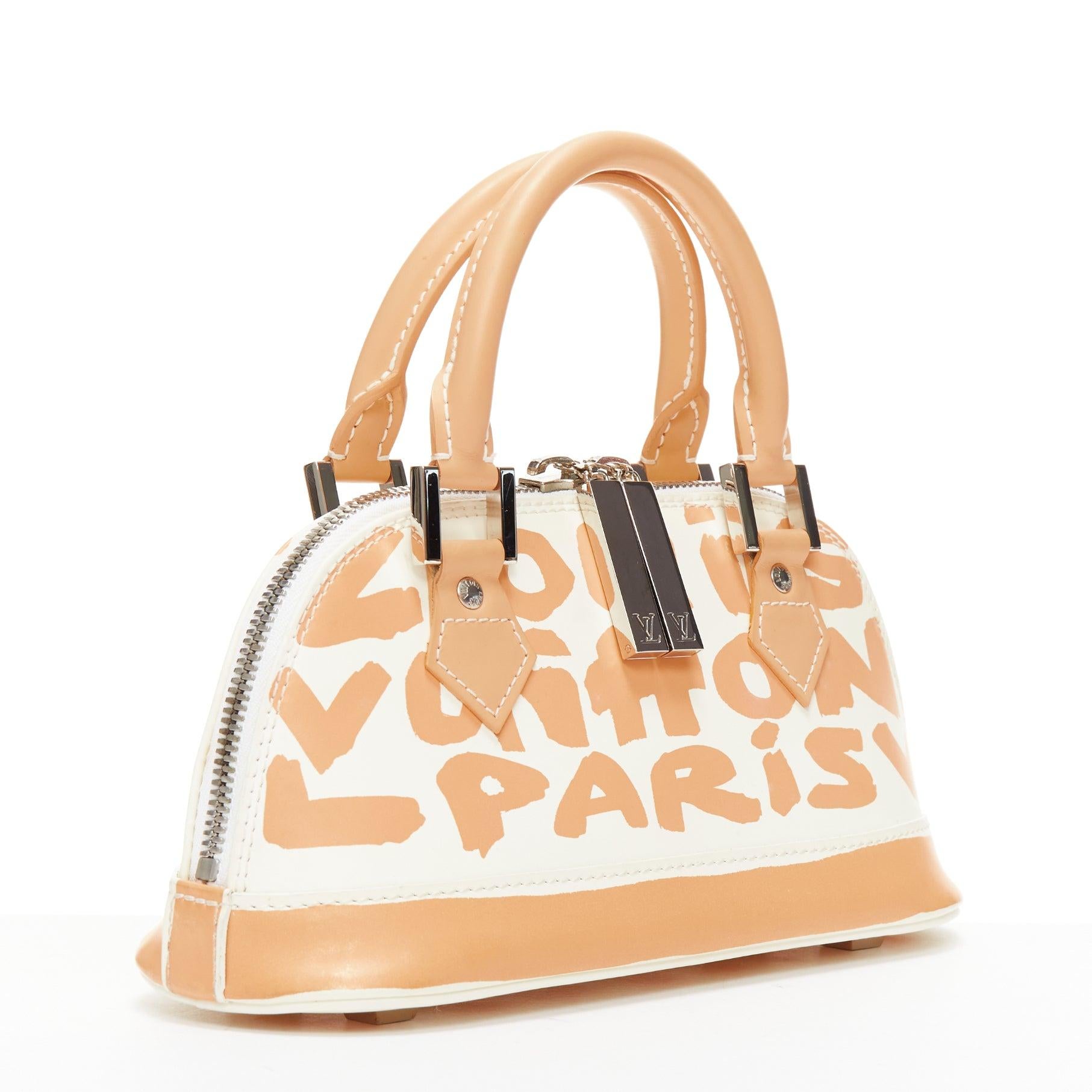 LOUIS VUITTON Stephen Spouse Alma Horizontal beige white graffiti leather bag In Good Condition For Sale In Hong Kong, NT