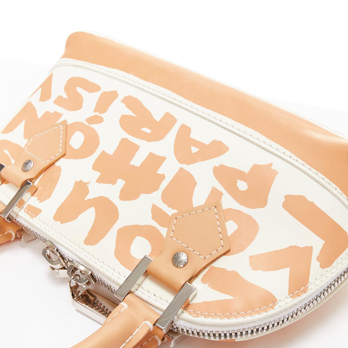 LOUIS VUITTON Stephen Spouse Alma Horizontal beige blanc graffiti cuir en vente 4