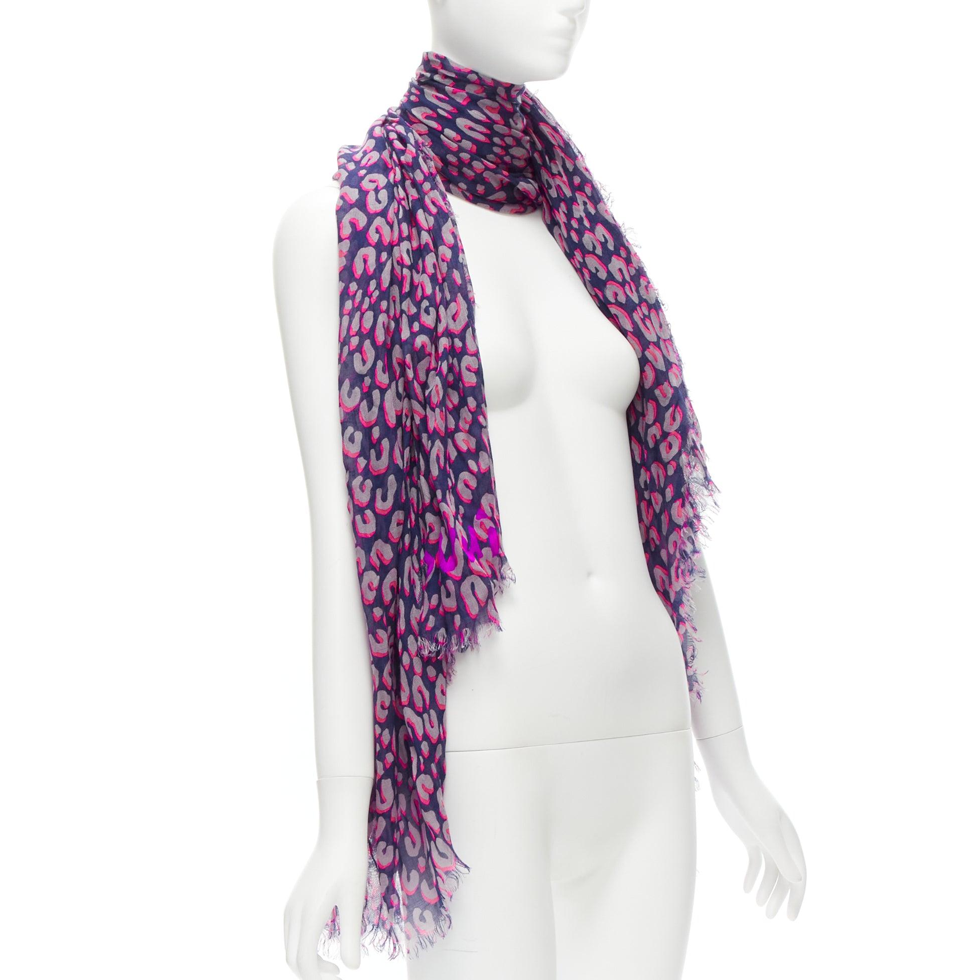 LOUIS VUITTON Stephen Sprouse blue pink leopard Graffiti cashmere silk scarf In Excellent Condition In Hong Kong, NT