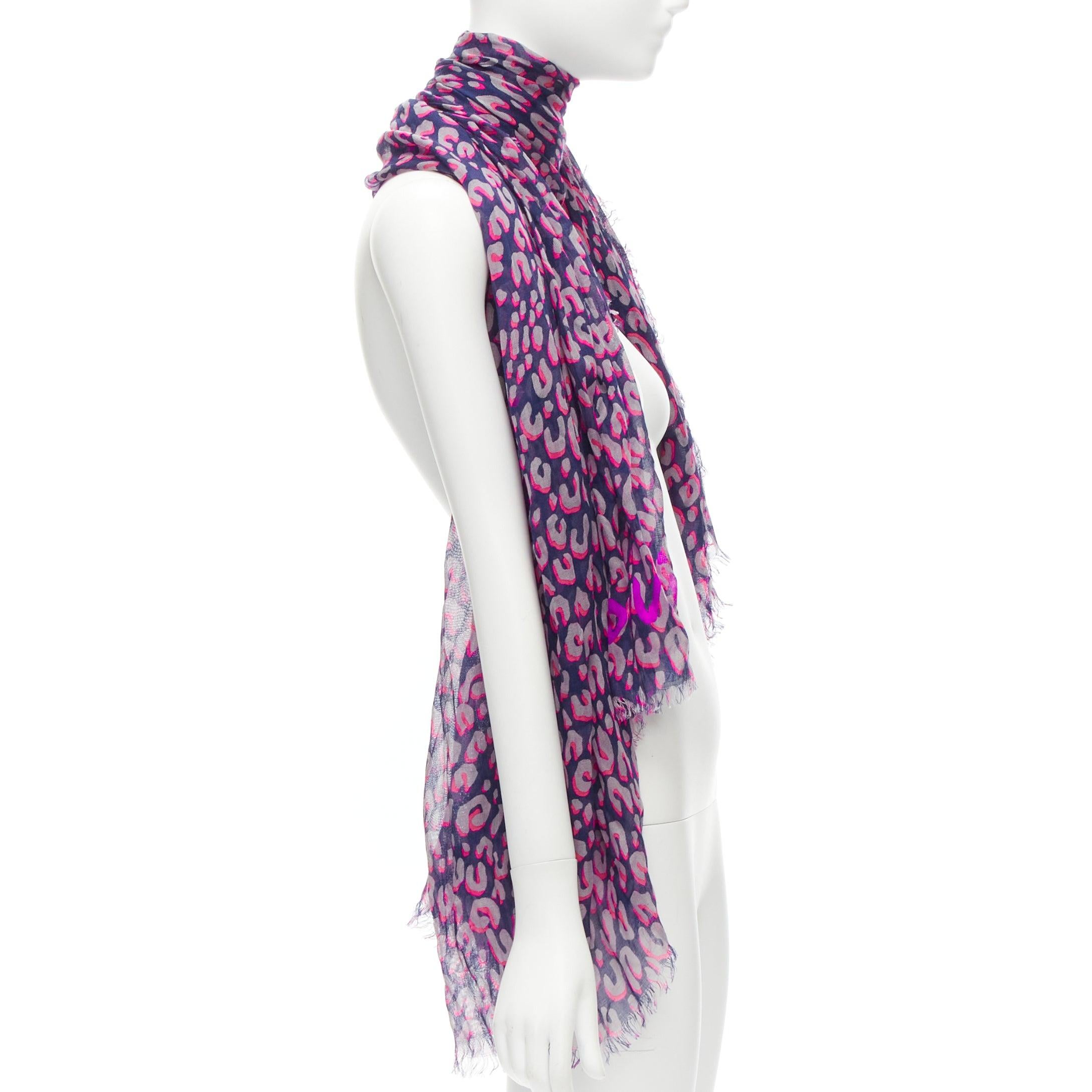 Women's LOUIS VUITTON Stephen Sprouse blue pink leopard Graffiti cashmere silk scarf