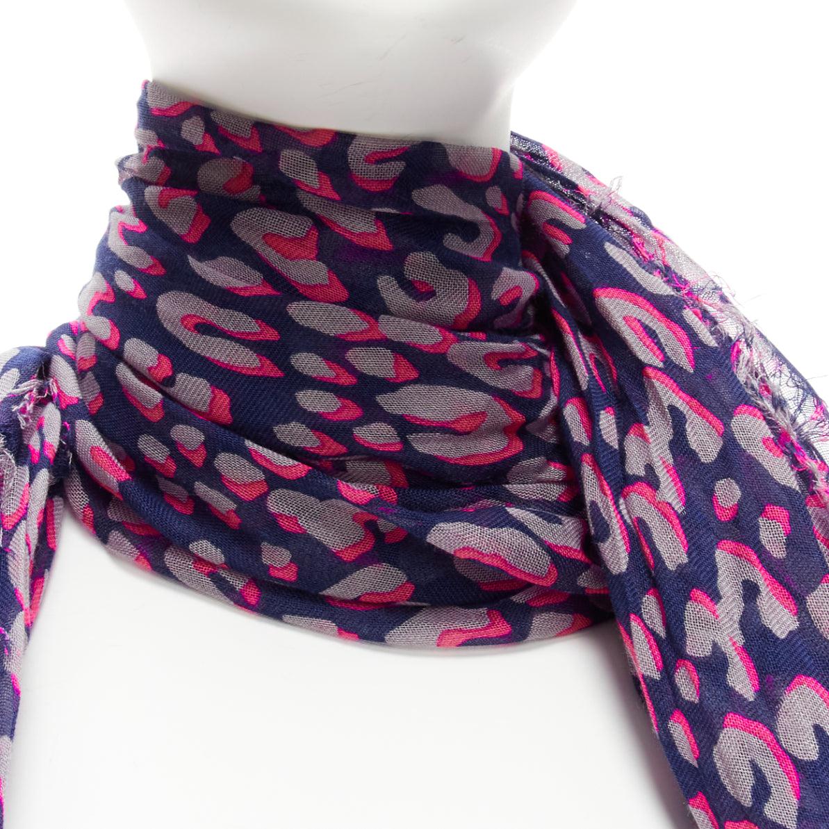 LOUIS VUITTON Stephen Sprouse blue pink leopard Graffiti cashmere silk scarf 3