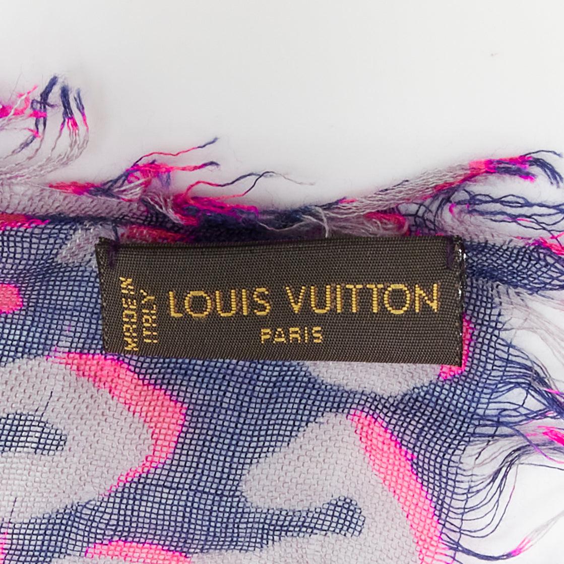 LOUIS VUITTON Stephen Sprouse blue pink leopard Graffiti cashmere silk scarf 4