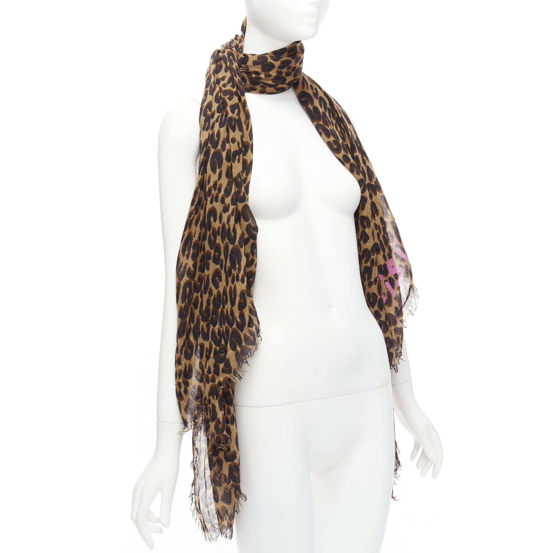 LOUIS VUITTON Stephen Sprouse brown cashmere silk graffiti logo leopard scarf In Excellent Condition In Hong Kong, NT