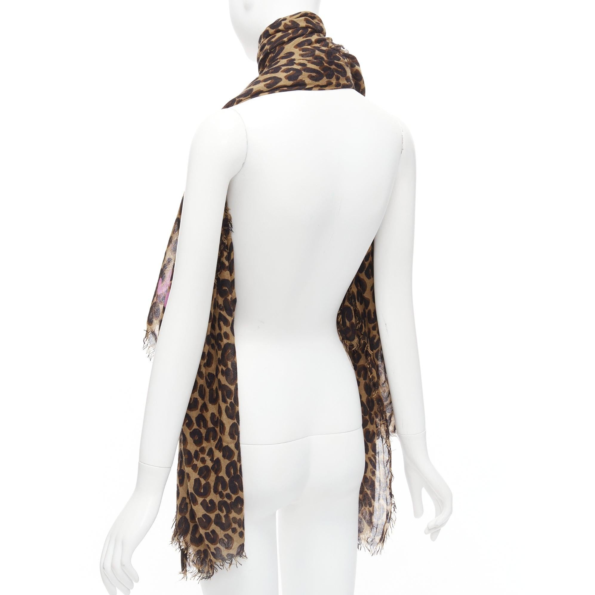 LOUIS VUITTON Stephen Sprouse brown cashmere silk graffiti logo leopard scarf 2