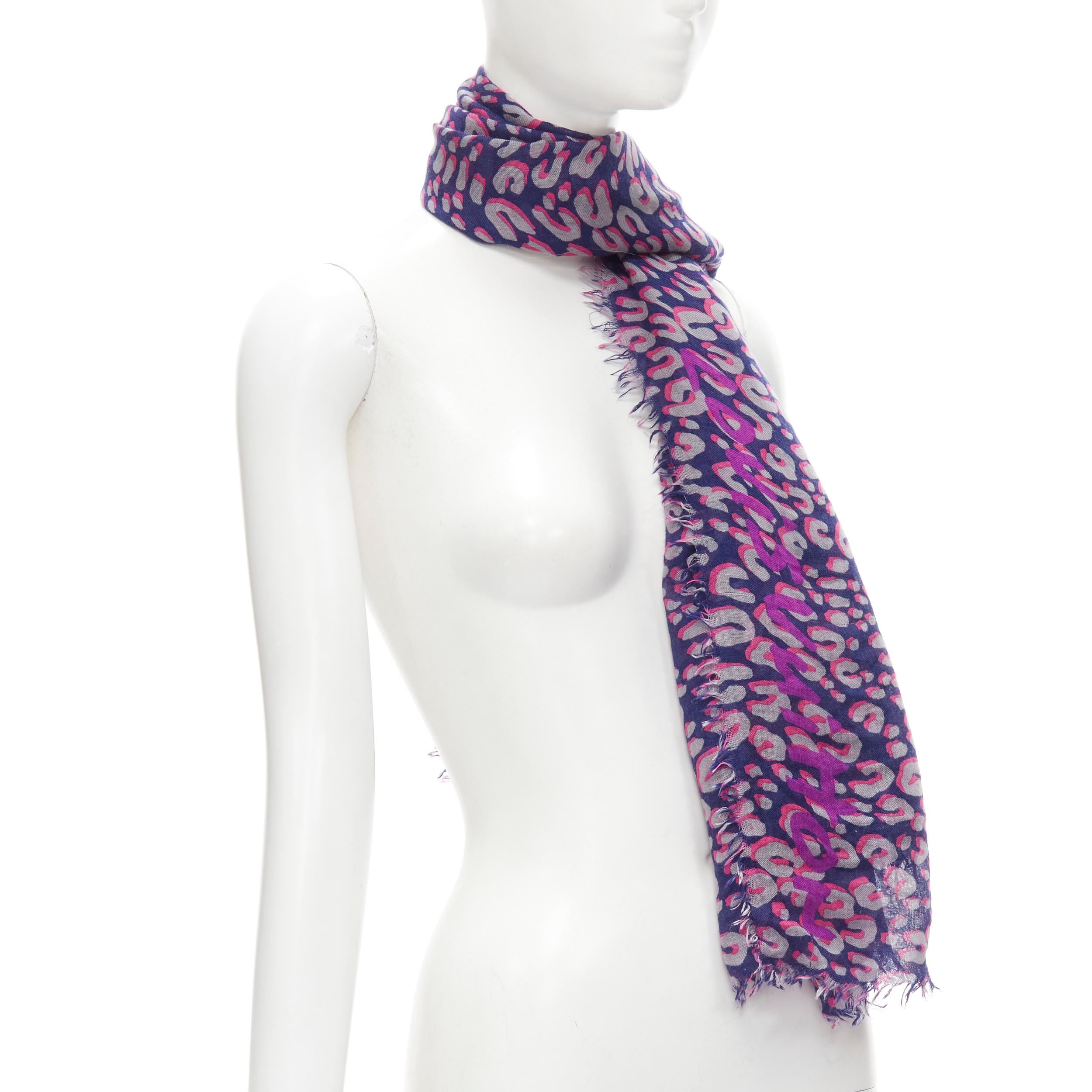 LOUIS VUITTON Stephen Sprouse cashmere silk blue grey leopard Graffiti scarf In Excellent Condition In Hong Kong, NT