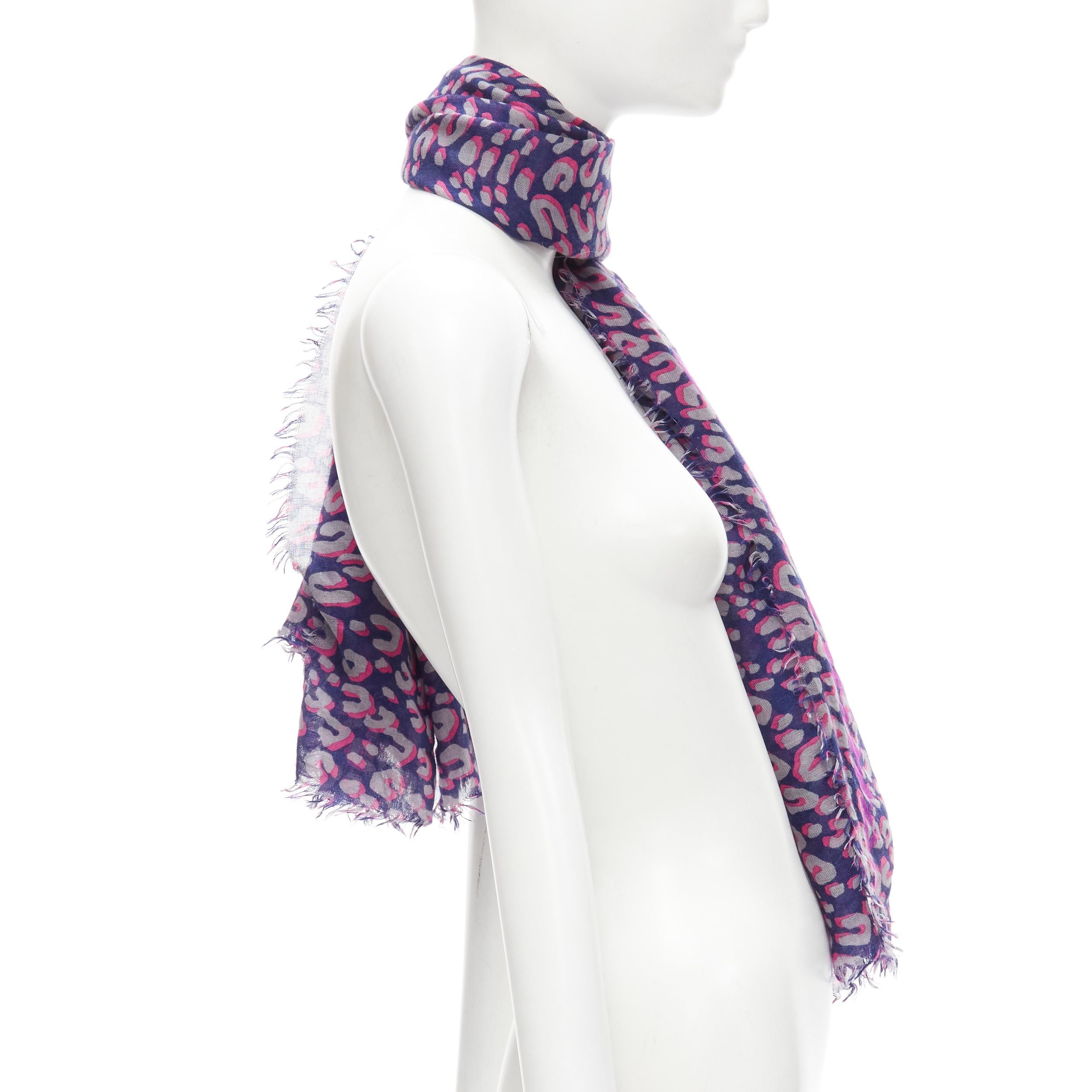 Women's LOUIS VUITTON Stephen Sprouse cashmere silk blue grey leopard Graffiti scarf