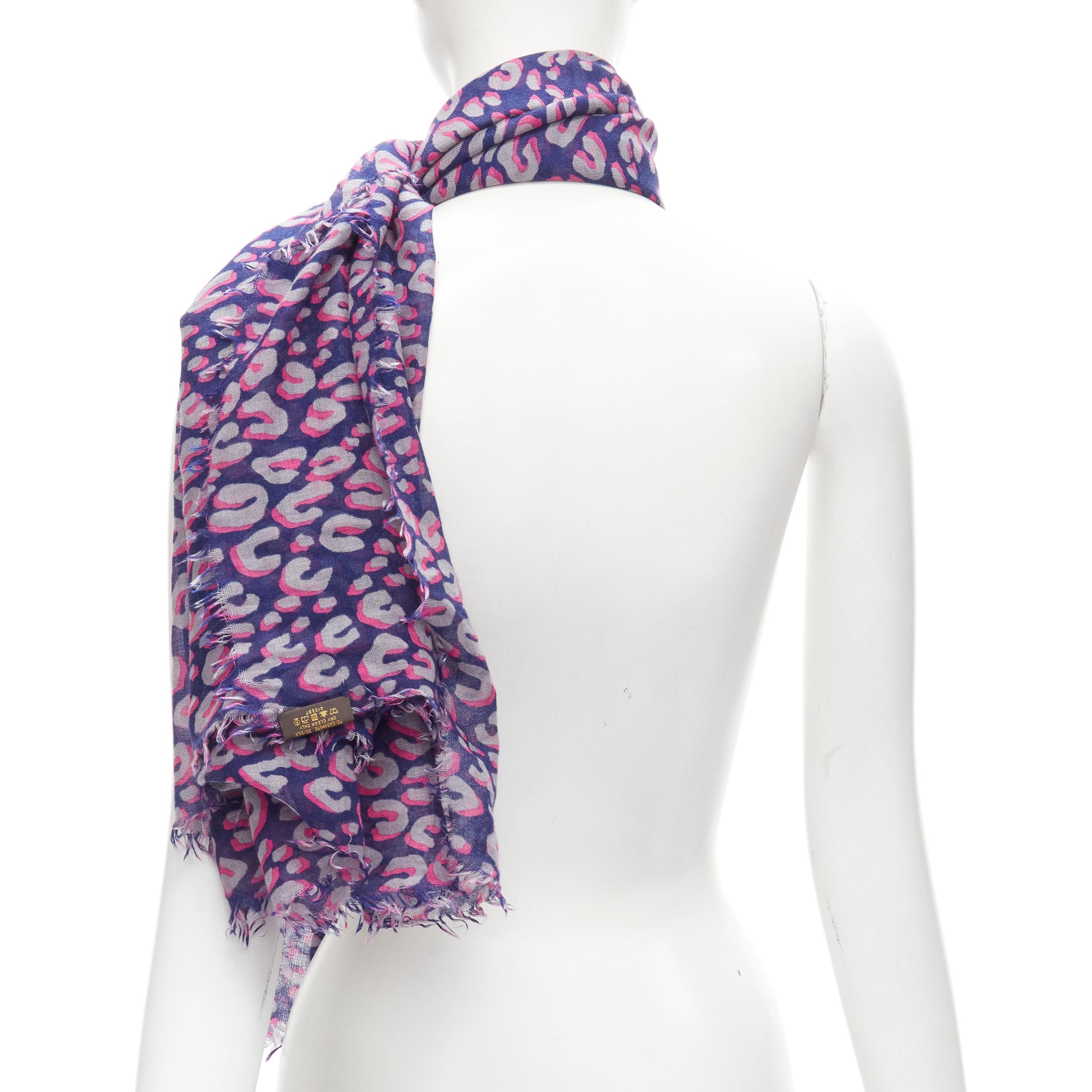 LOUIS VUITTON Stephen Sprouse cashmere silk blue grey leopard Graffiti scarf 1