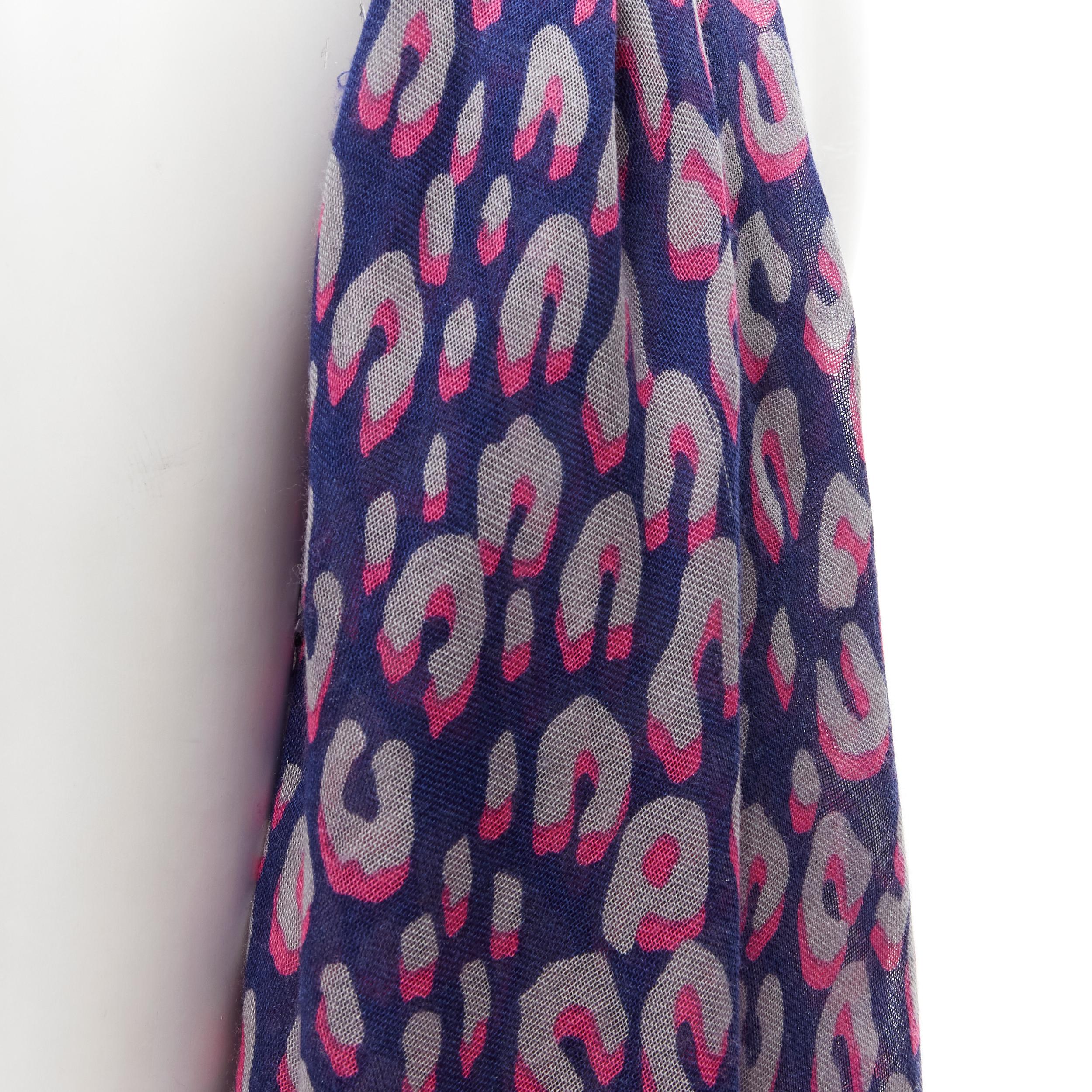 LOUIS VUITTON Stephen Sprouse cashmere silk blue grey leopard Graffiti scarf 3
