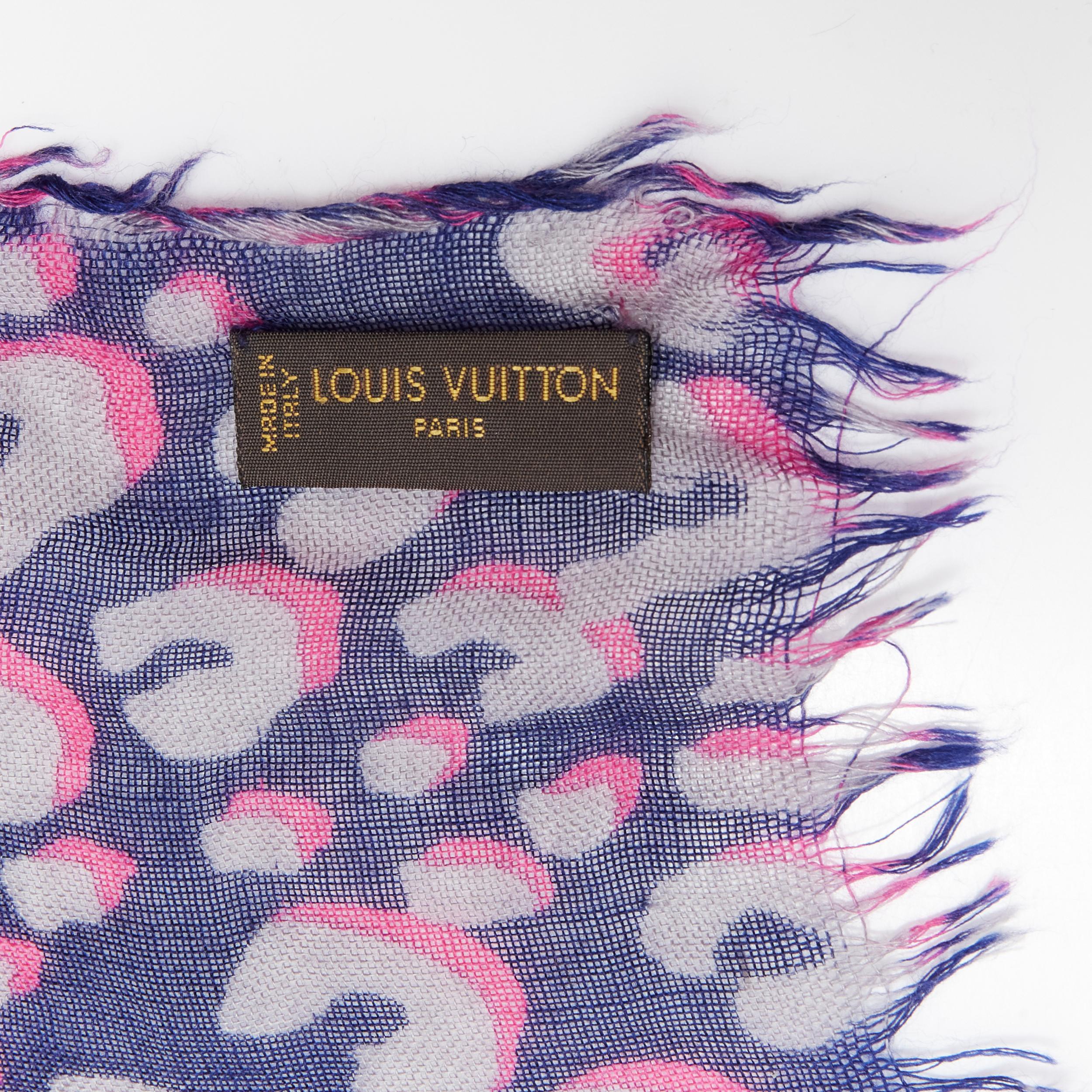 LOUIS VUITTON Stephen Sprouse cashmere silk blue grey leopard Graffiti scarf 5