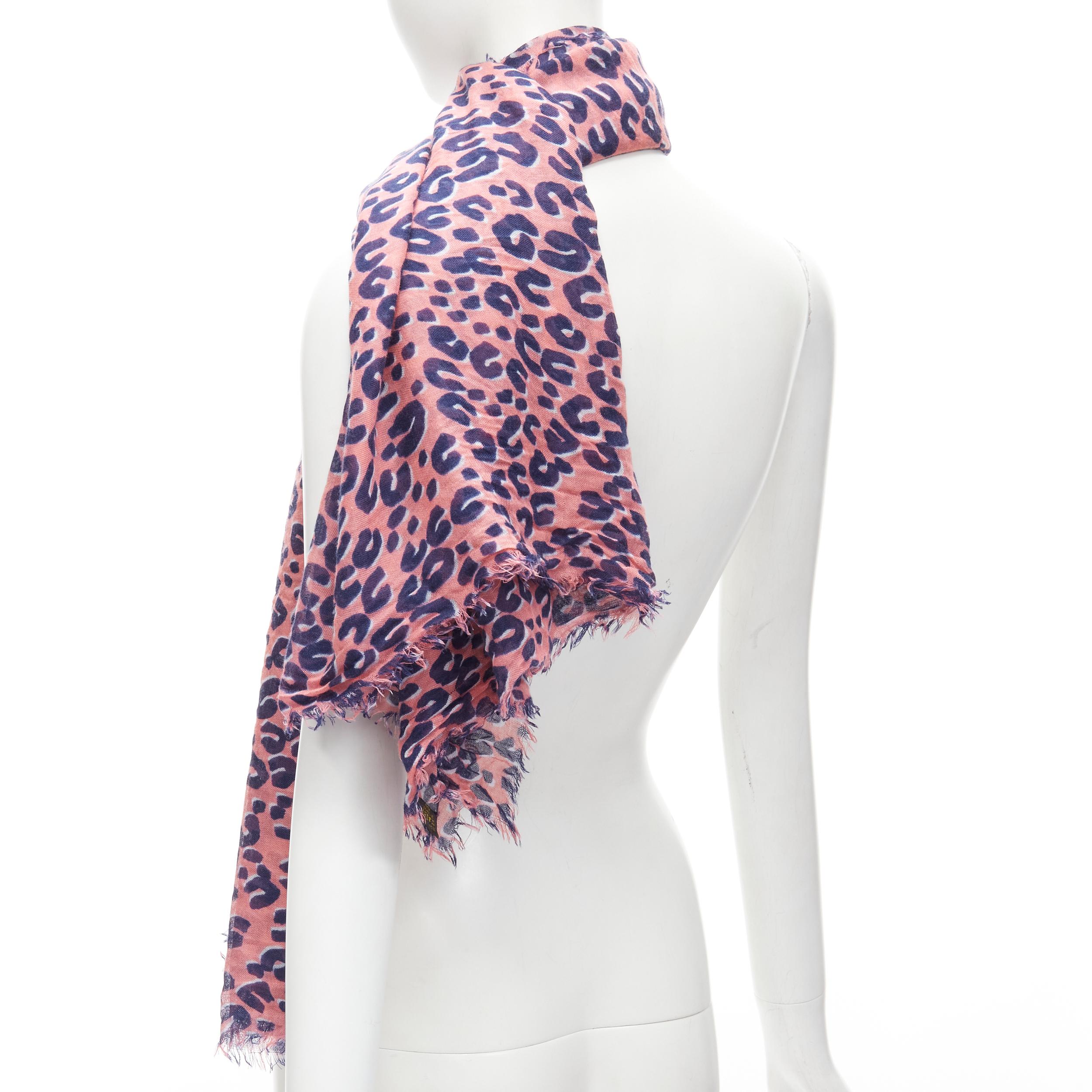 Women's LOUIS VUITTON Stephen Sprouse cashmere silk pink blue leopard Graffiti scarf