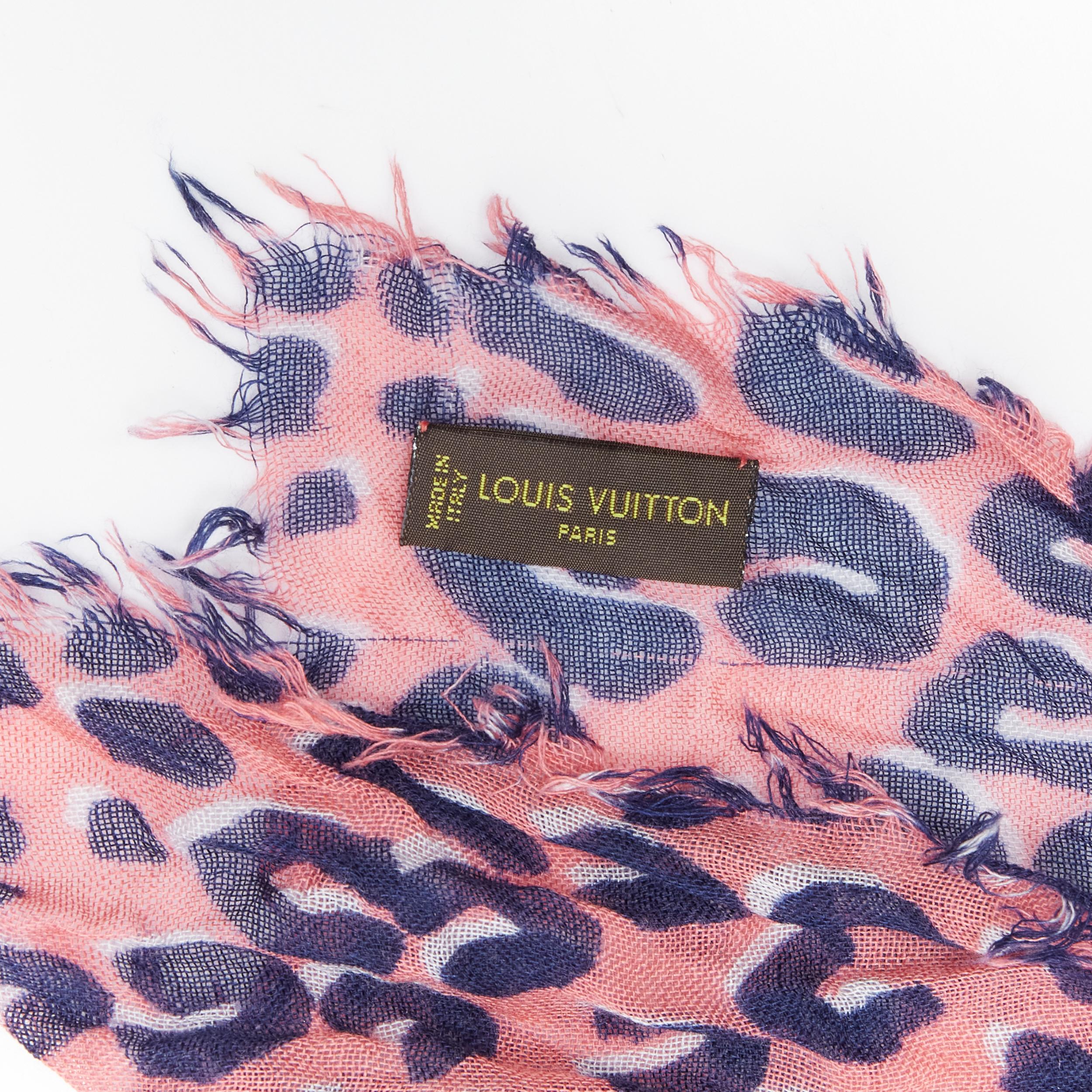 LOUIS VUITTON Stephen Sprouse cashmere silk pink blue leopard Graffiti scarf 2