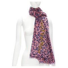 LOUIS VUITTON Stephen Sprouse cashmere silk pink blue leopard Graffiti scarf