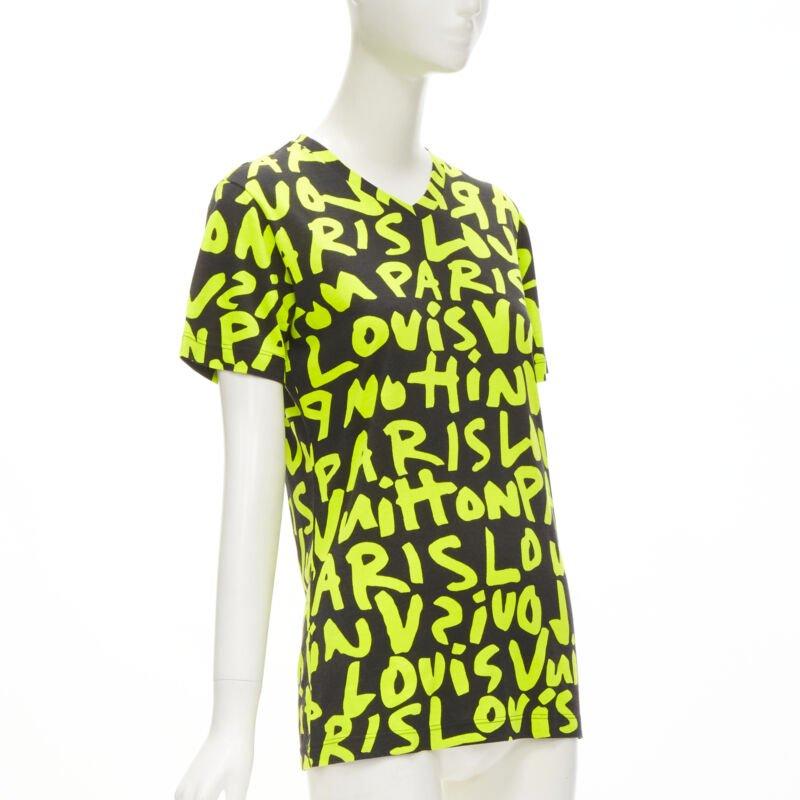 Brown LOUIS VUITTON Stephen Sprouse Iconic Graffiti black neon yellow tshirt For Sale