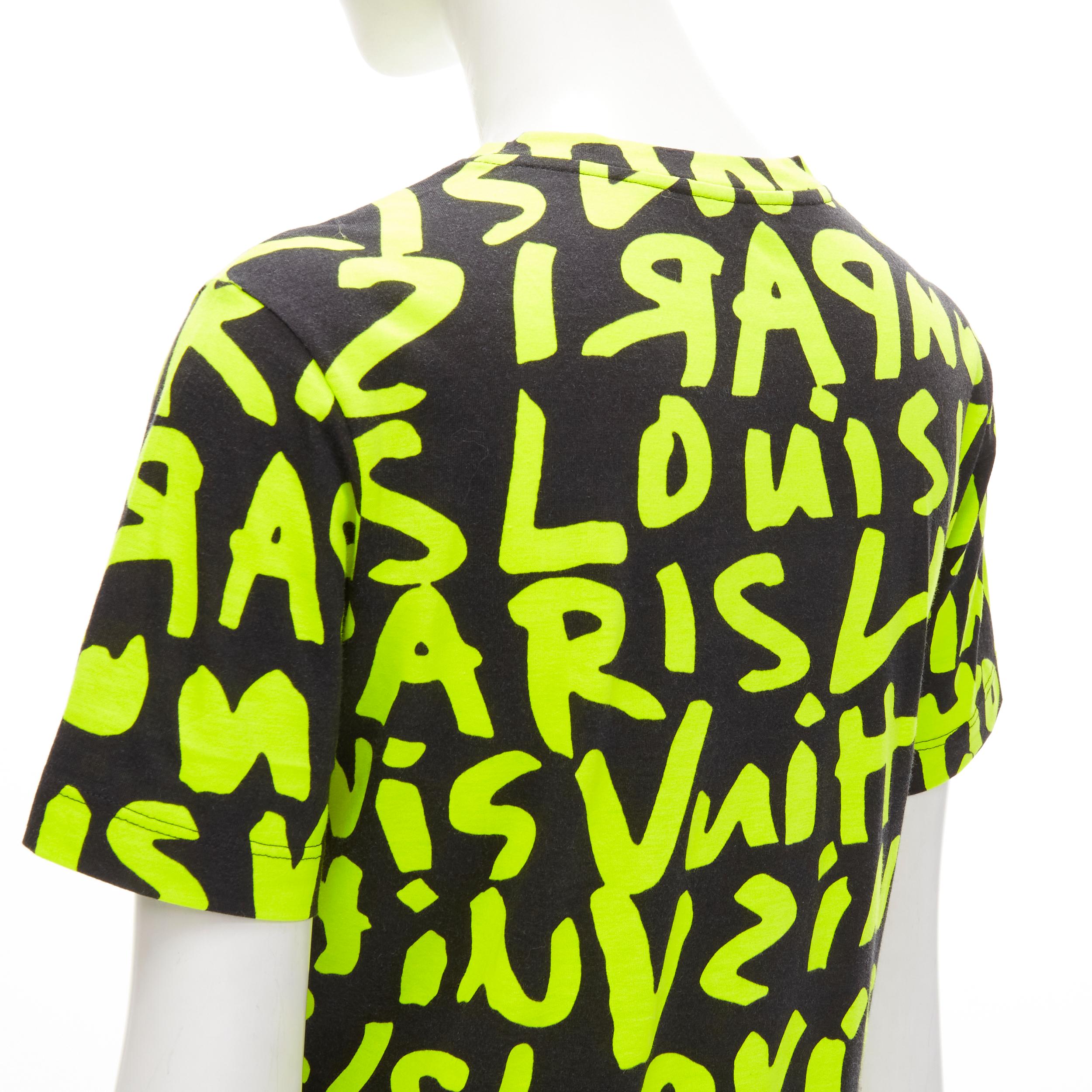 LOUIS VUITTON Stephen Sprouse Iconic Graffiti black neon yellow tshirt In Excellent Condition For Sale In Hong Kong, NT