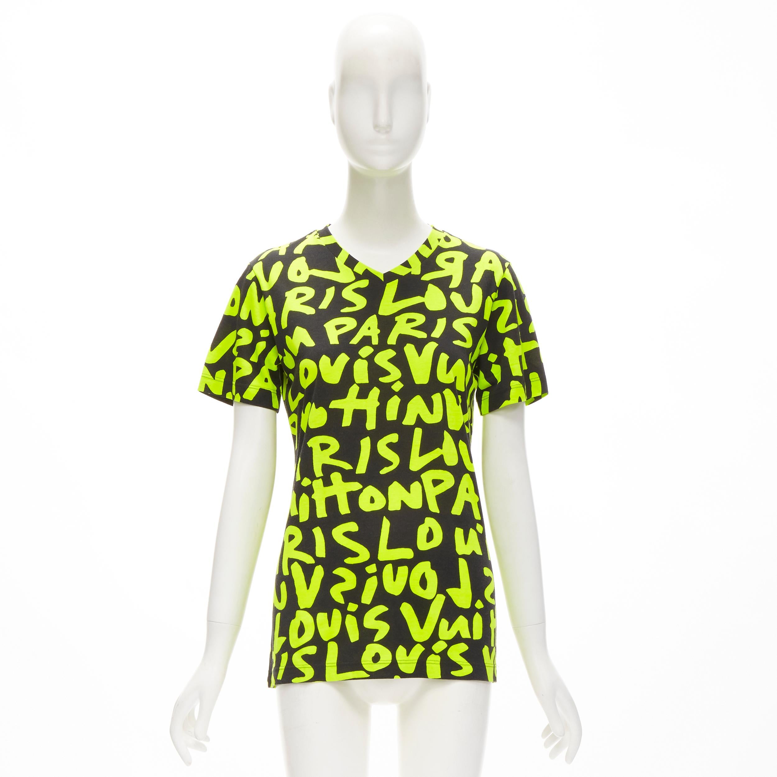 LOUIS VUITTON Stephen Sprouse Iconic Graffiti black neon yellow tshirt For Sale 1