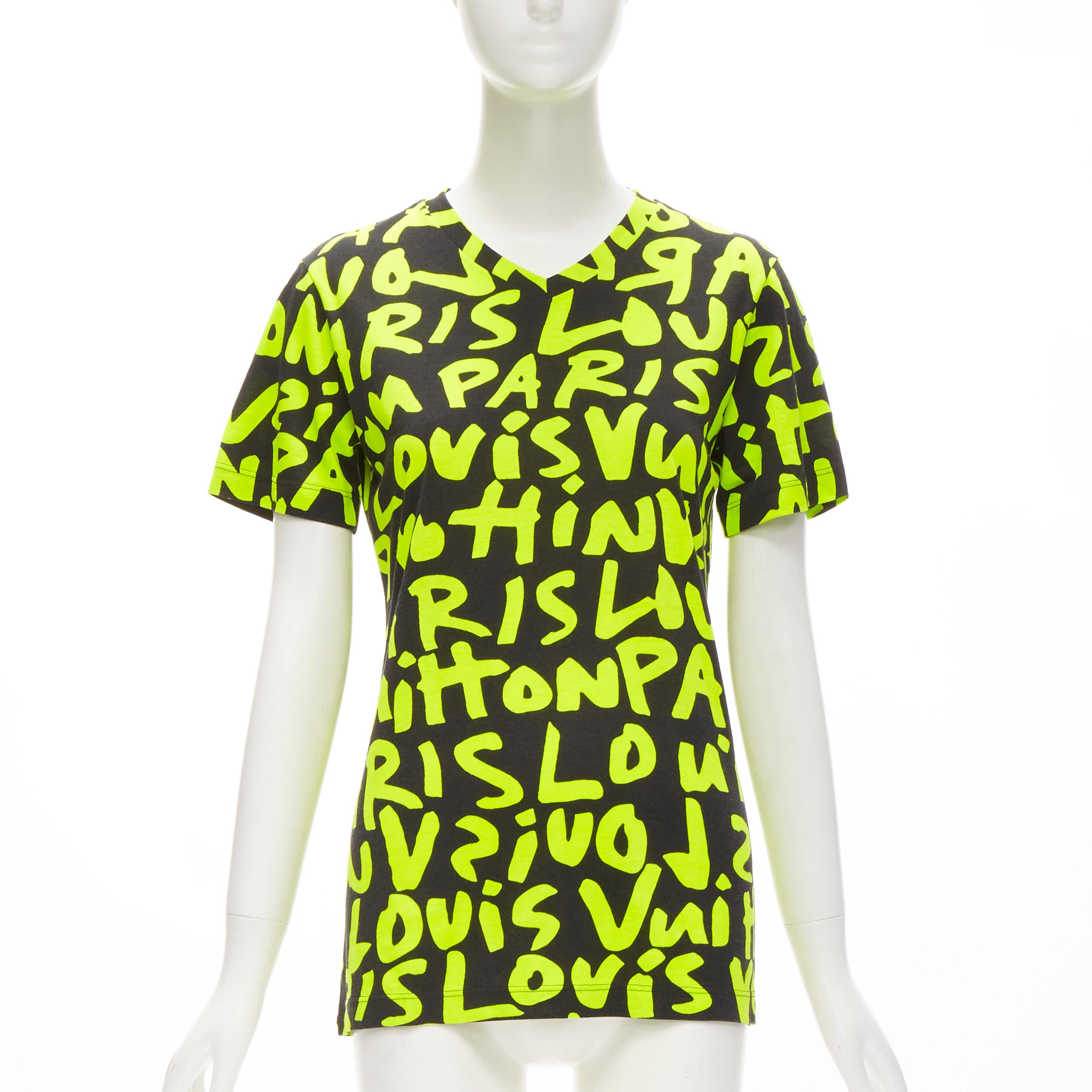LOUIS VUITTON Stephen Sprouse Iconic Graffiti black neon yellow tshirt For Sale