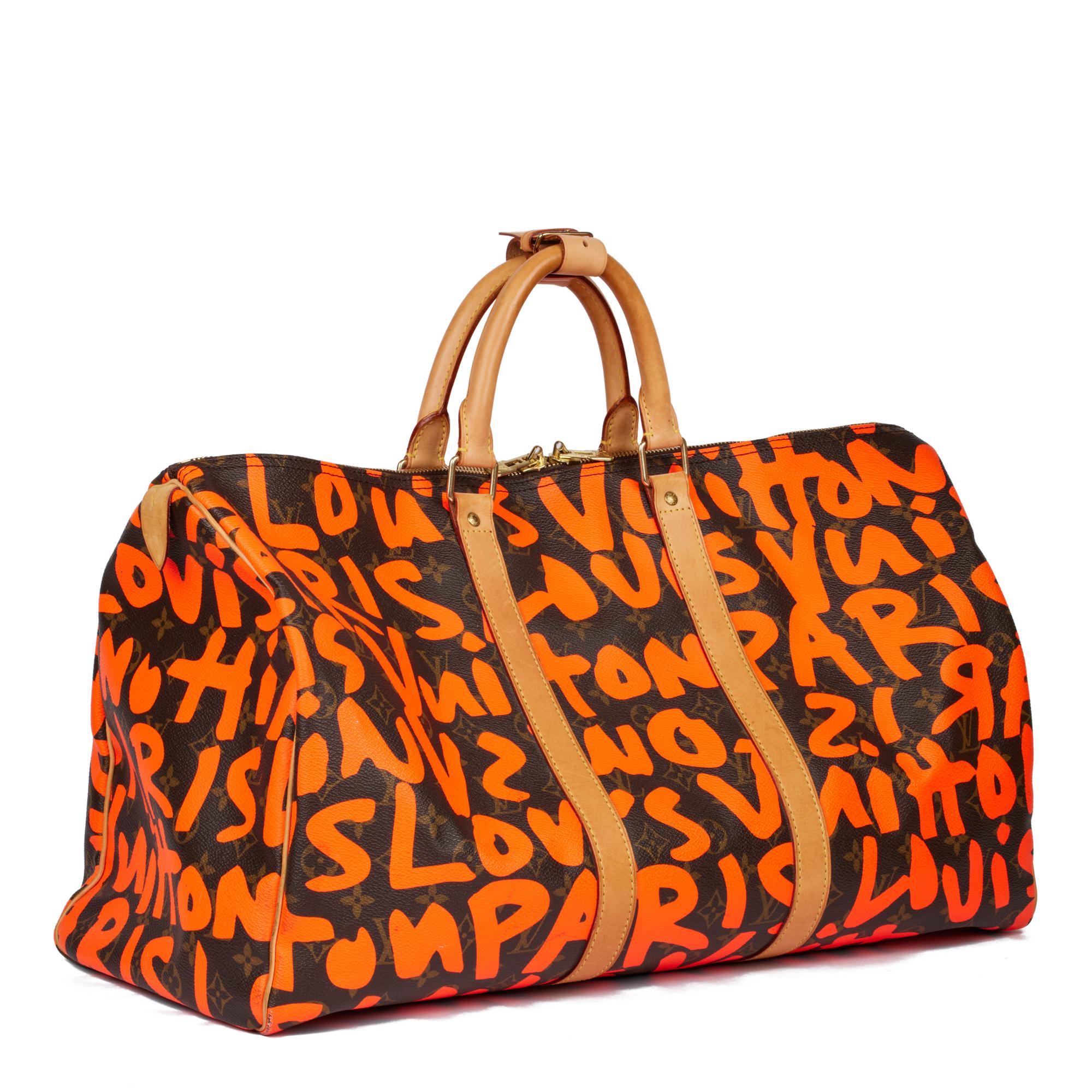 LOUIS VUITTON
Brown Monogram Coated Canvas & Vachetta Leather, Red Graffiti Stephen Sprouse Keepall 50 

Xupes Reference: HB5166
Serial Number: MB0059
Age (Circa): 2009
Accompanied By: Louis Vuitton Dust Bag, Handle Keeper
Authenticity Details: Date