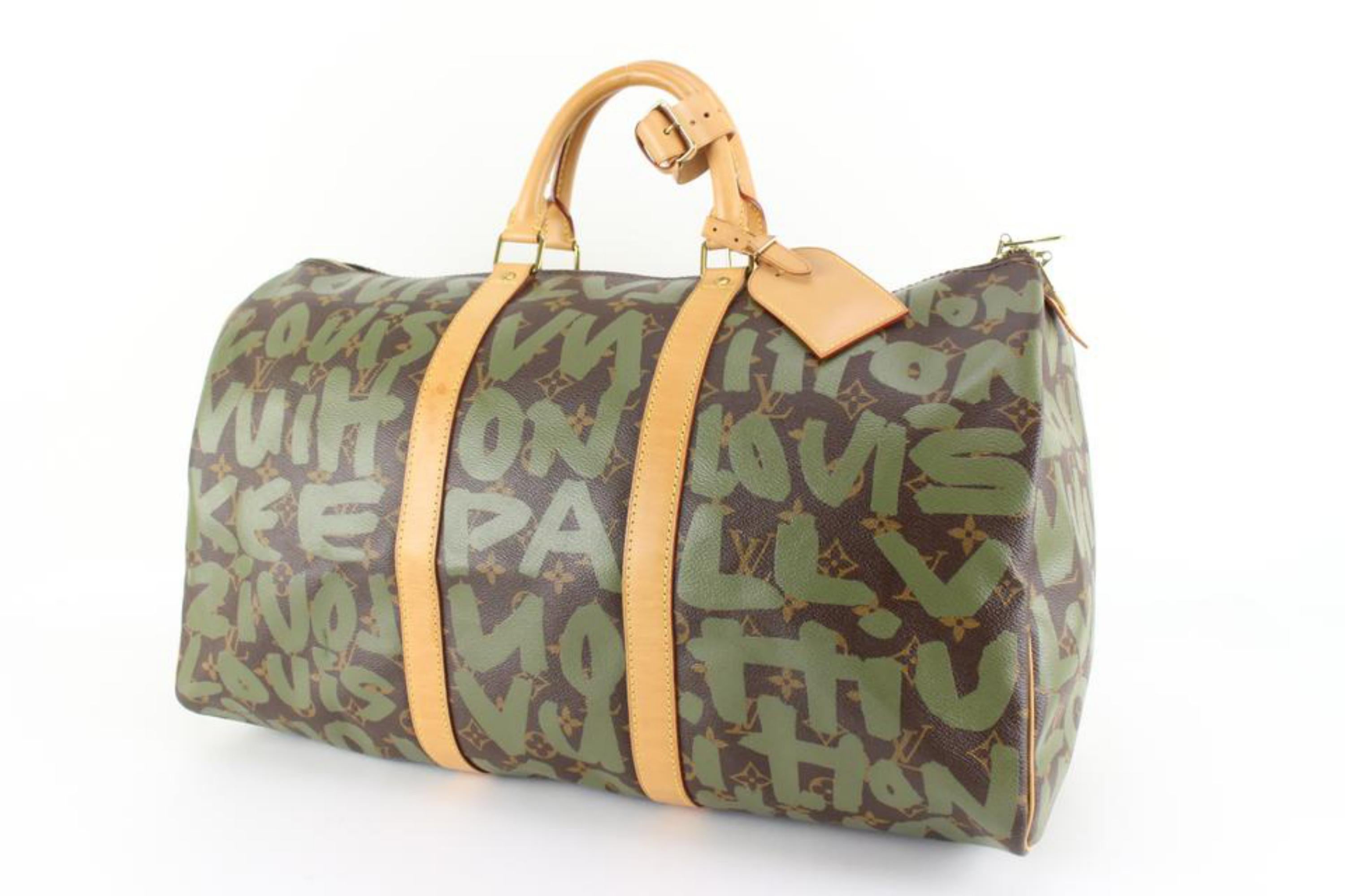 Louis Vuitton Stephen Sprouse Khaki Green Monogram Graffiti Keepall 50 64lz817s For Sale 4