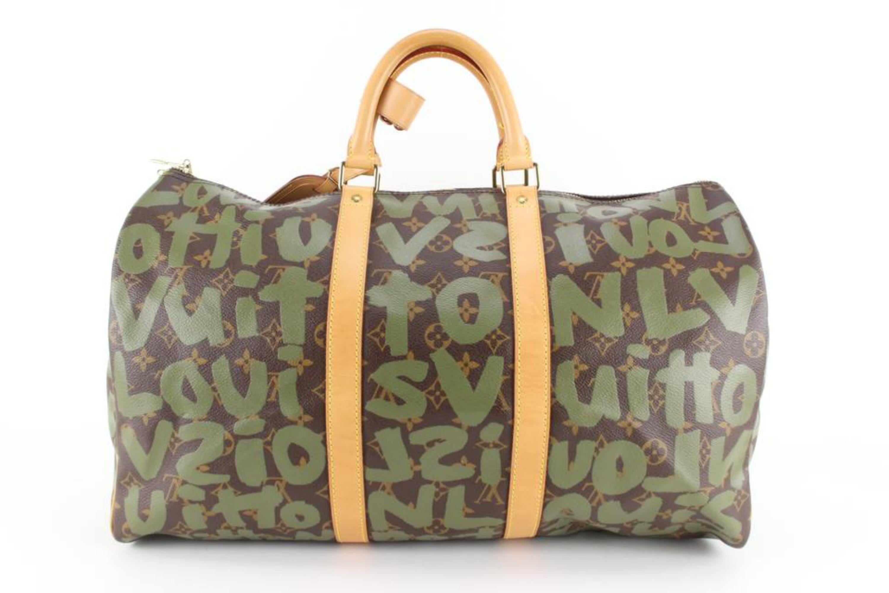 Louis Vuitton Stephen Sprouse Khaki Green Monogram Graffiti Keepall 50 64lz817s In Good Condition For Sale In Dix hills, NY