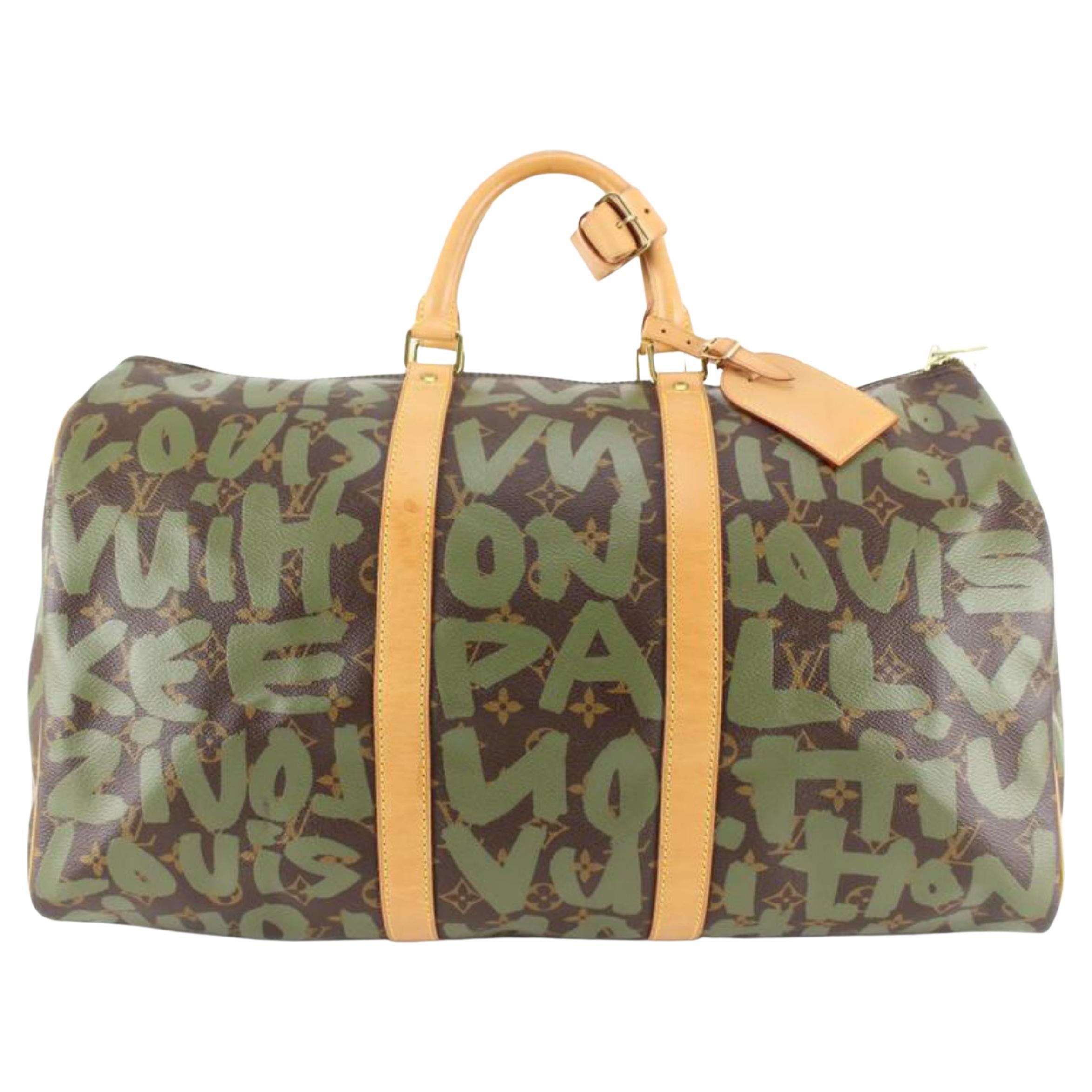 Louis Vuitton Stephen Sprouse Khaki Green Monogram Graffiti Keepall 50 64lz817s For Sale
