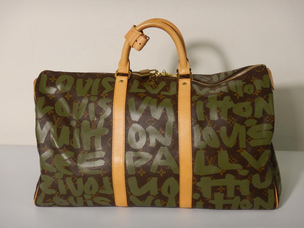 Louis Vuitton Stephen Sprouse Khaki Green Monogram Graffiti Keepall 50  In Good Condition For Sale In Oakland, CA