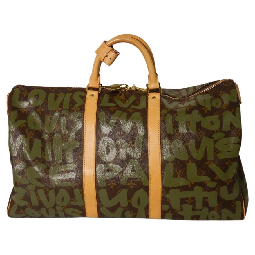 Louis Vuitton Stephen Sprouse Khaki Green Monogram Graffiti Keepall 50  For Sale