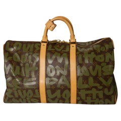 Used Louis Vuitton Stephen Sprouse Khaki Green Monogram Graffiti Keepall 50 