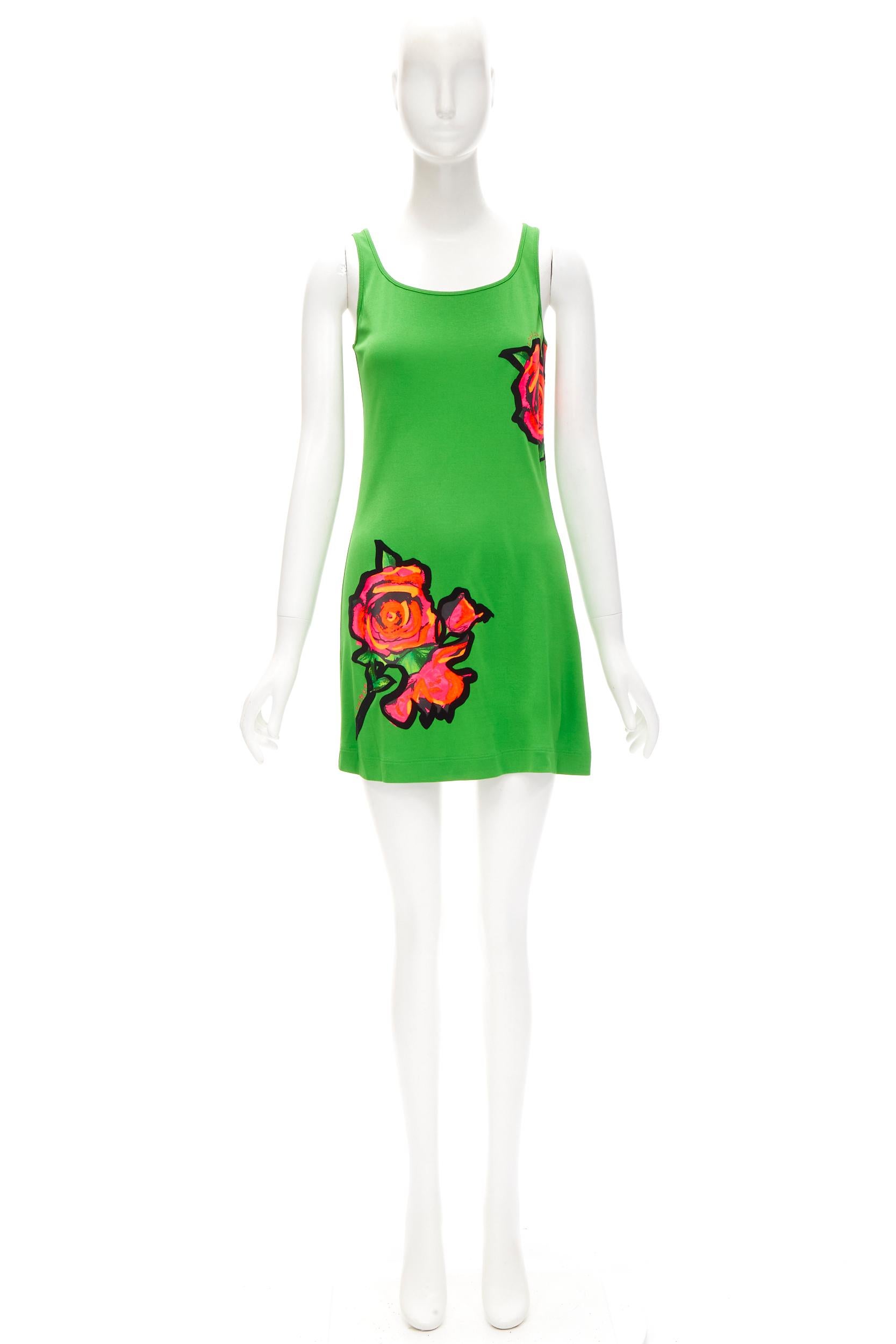 LOUIS VUITTON Stephen Sprouse Neon pink Graffiti Pop Rose green mini dress S For Sale 3