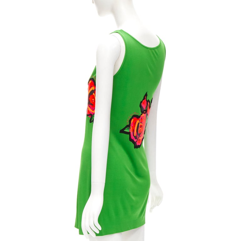 LOUIS VUITTON Stephen Sprouse Neon pink Graffiti Pop Rose green mini dress  S For Sale at 1stDibs